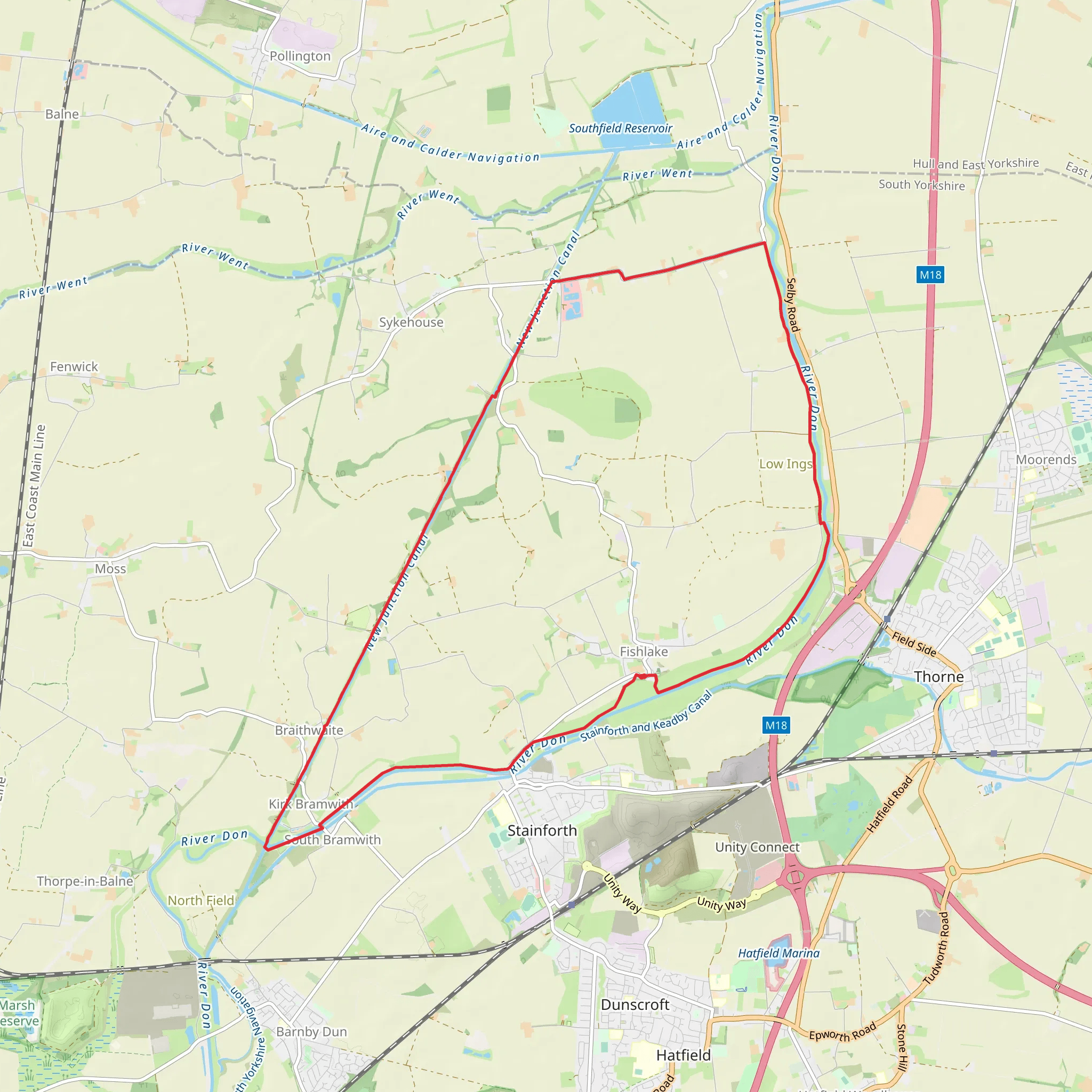 River Don and New Junction Canal from Fishlake mobile static map