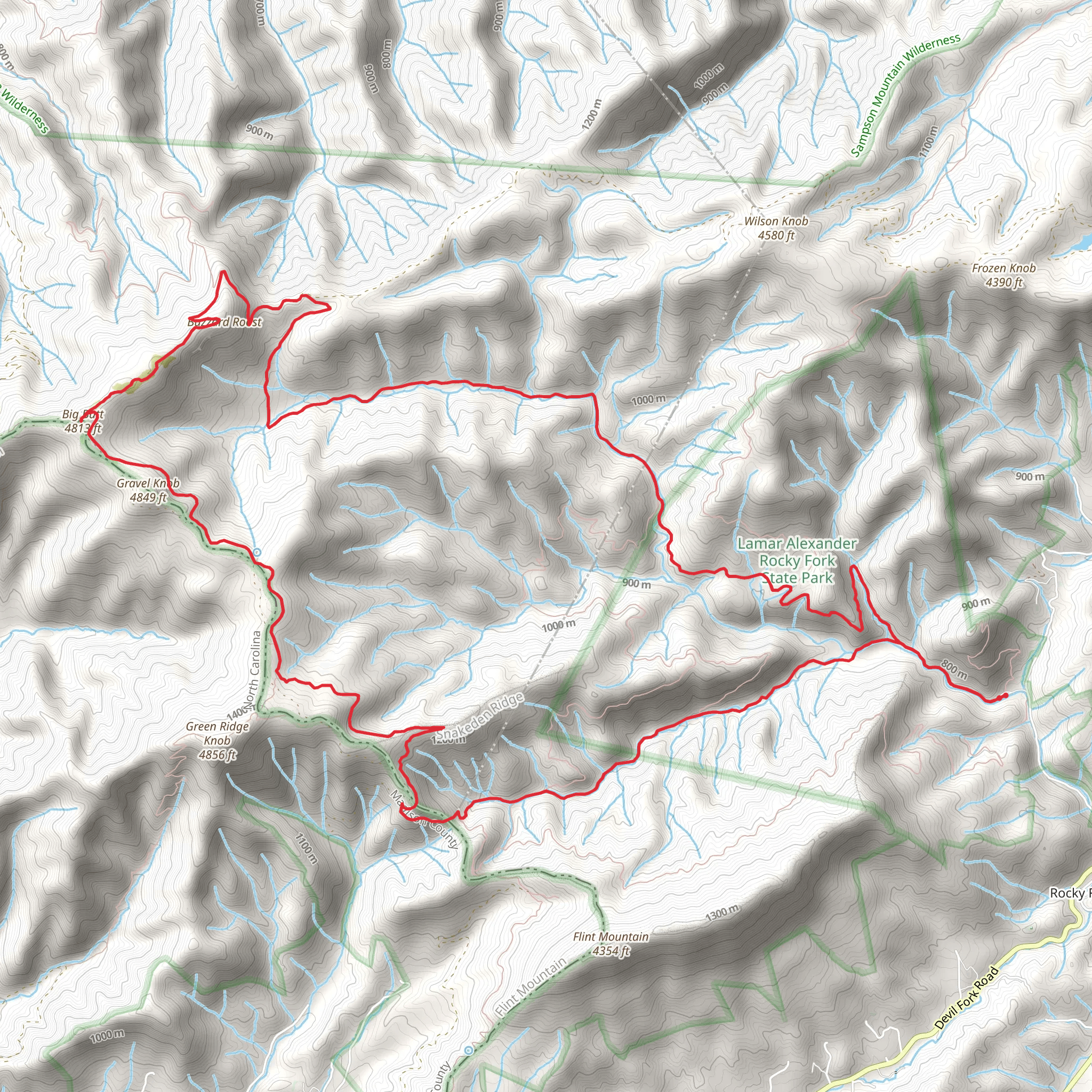 Headwaters, Buzzard Roost, Big Butt and Flint Creek Loop Trail mobile static map