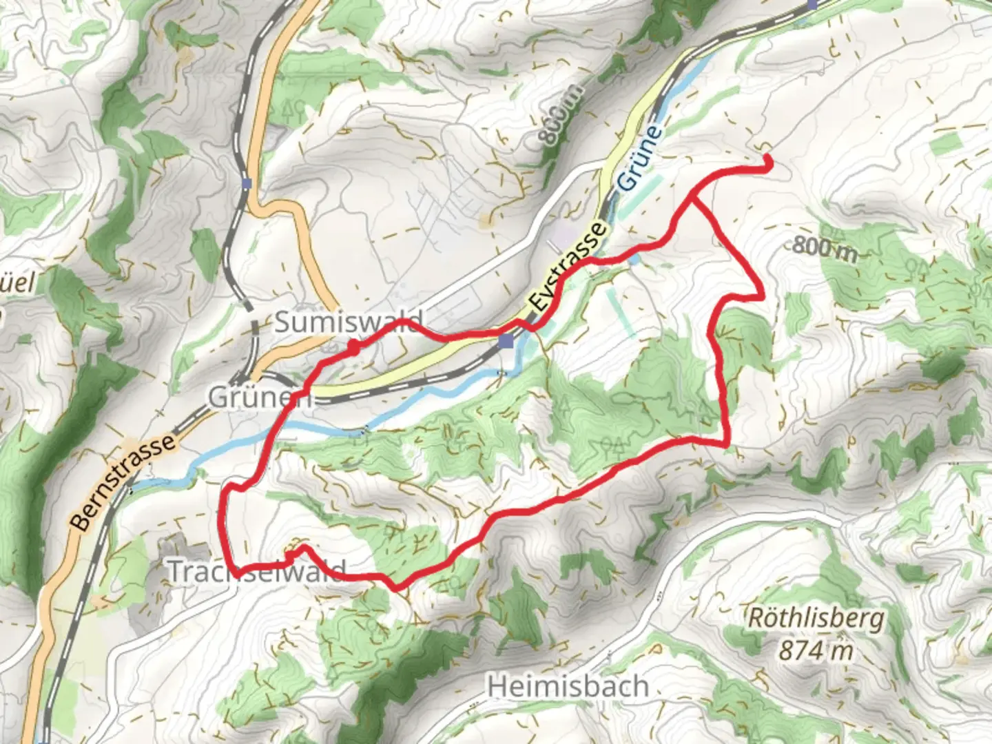 An image depicting the trail Sumiswald South Loop Trail and its surrounding area.