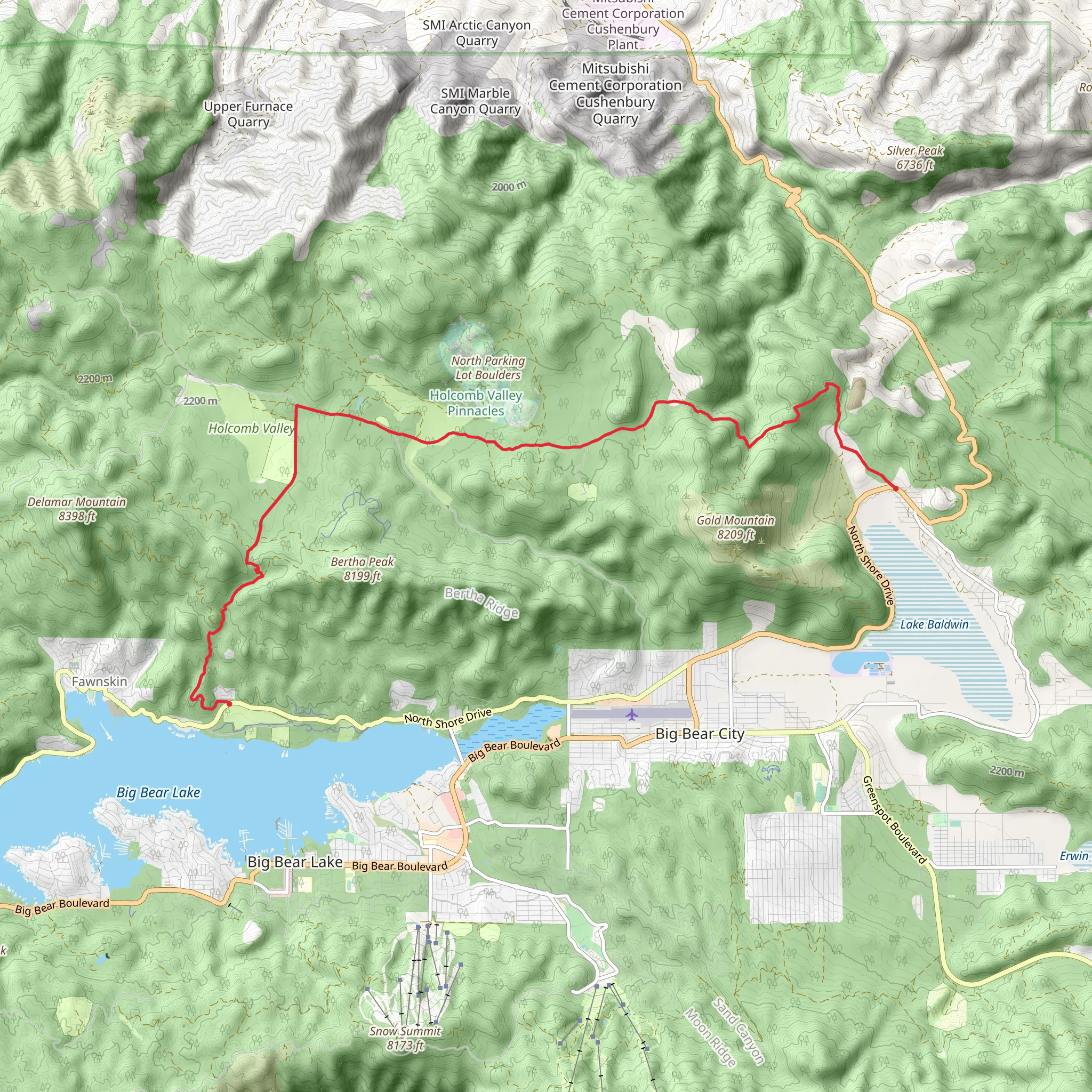 Upper Holcomb Valley and Holcomb Valley Walk from Big Bear Lake mobile static map