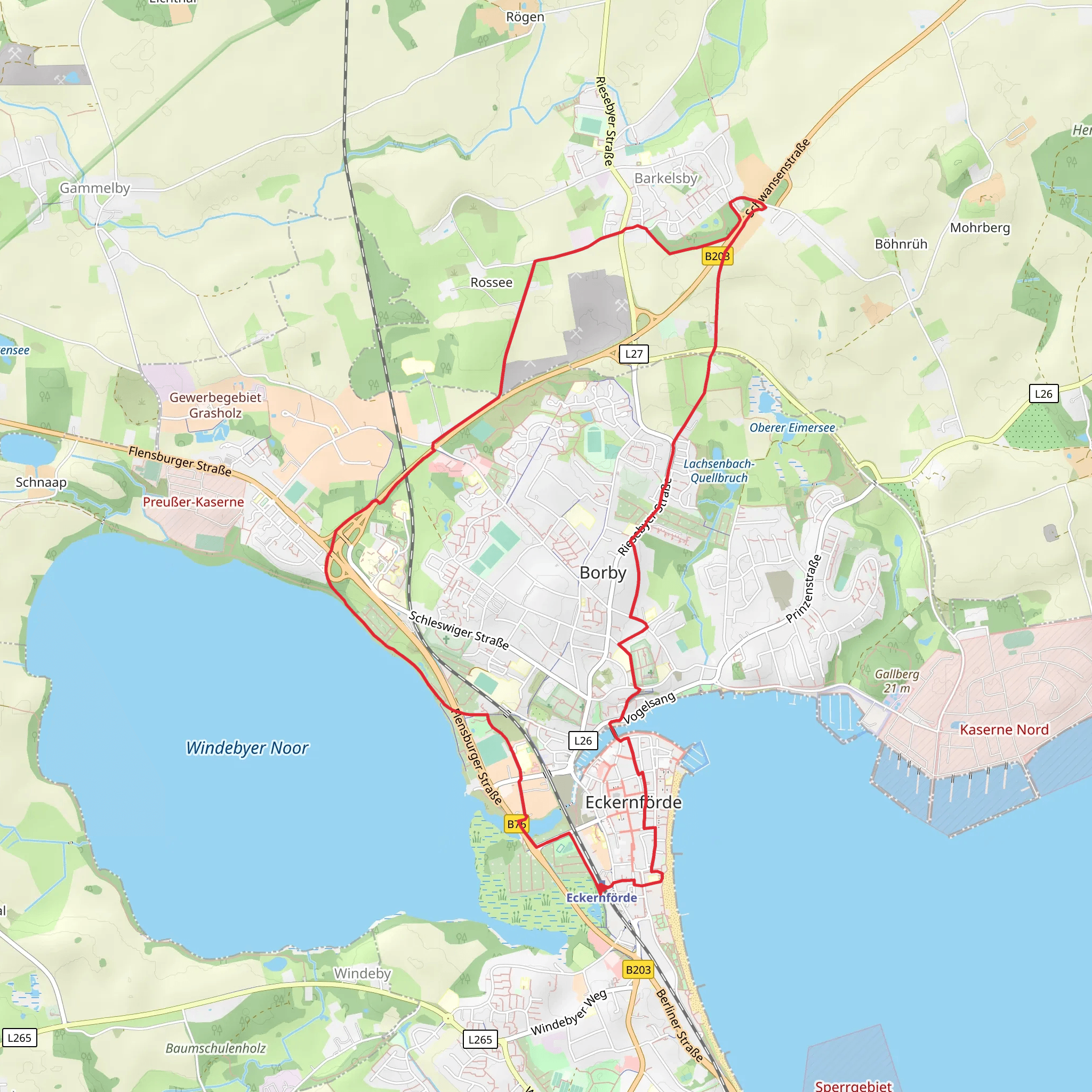 Wander Route Carlshoehe - Barkelsby - Borby and Gildeweg mobile static map