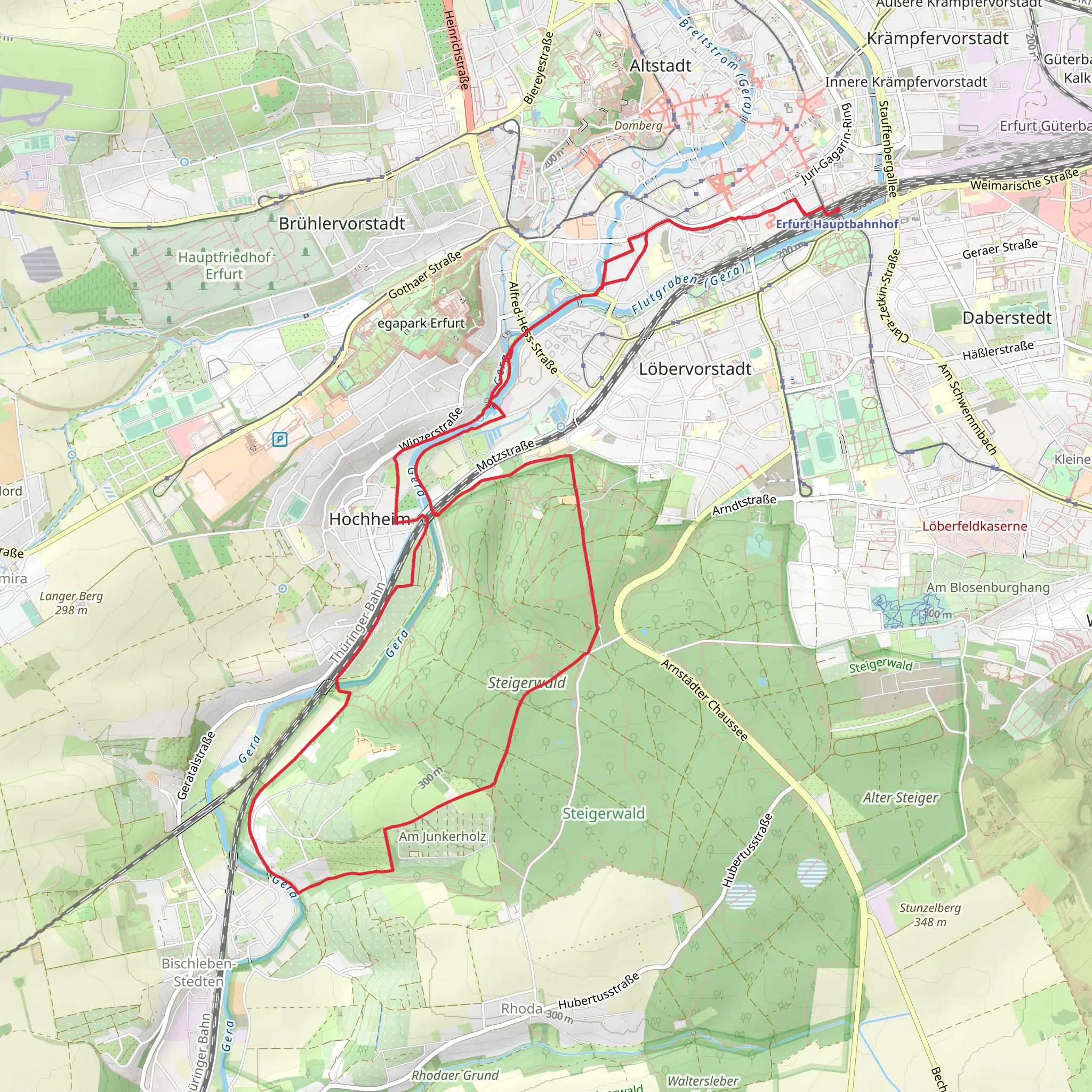 Gera via Erfurter Steigerwald - Gruener Balken and Jakobsweg Erfurt - Coburg mobile static map