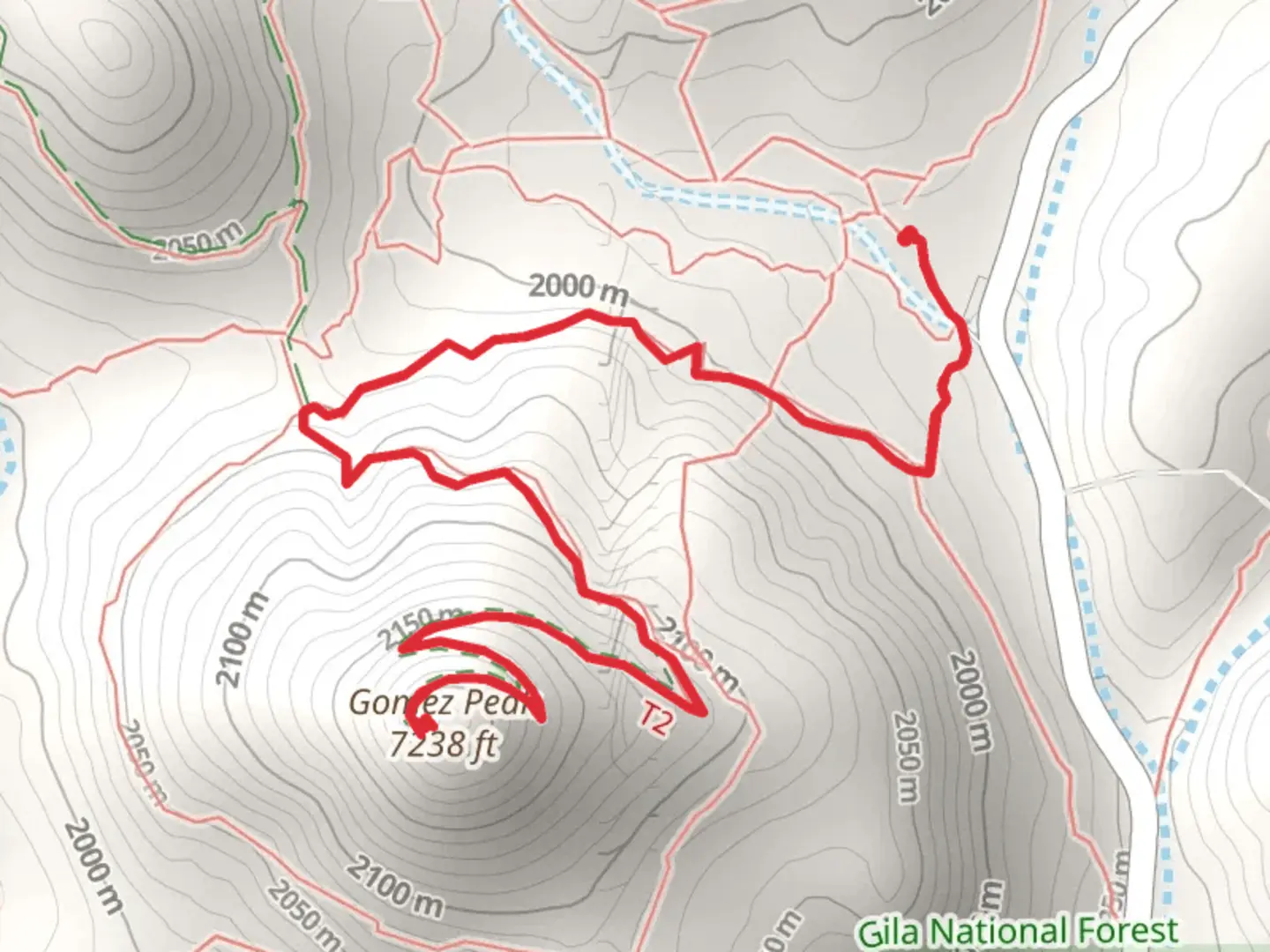 An image depicting the trail Gomez Peak via Pinon Loop Trail and its surrounding area.