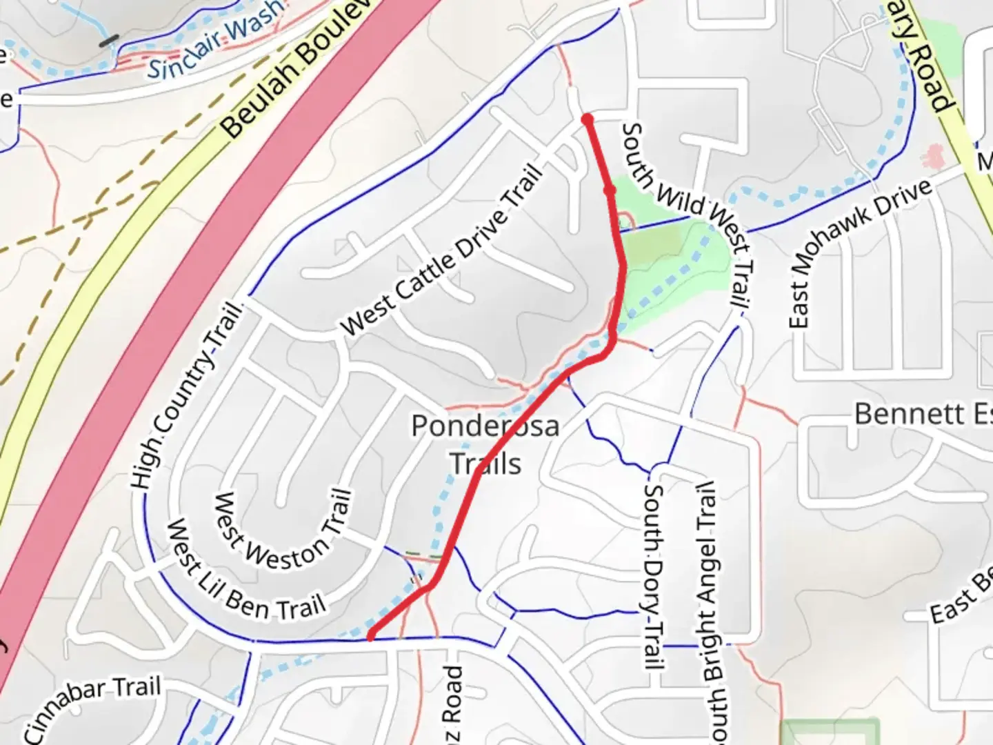An image depicting the trail Flagstaff Urban Trail System and its surrounding area.
