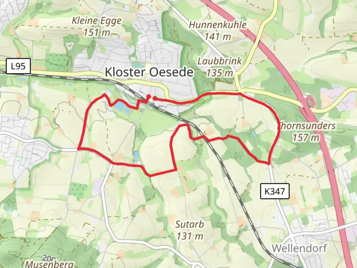 An image depicting the trail Kloster Oesede Loop and its surrounding area.