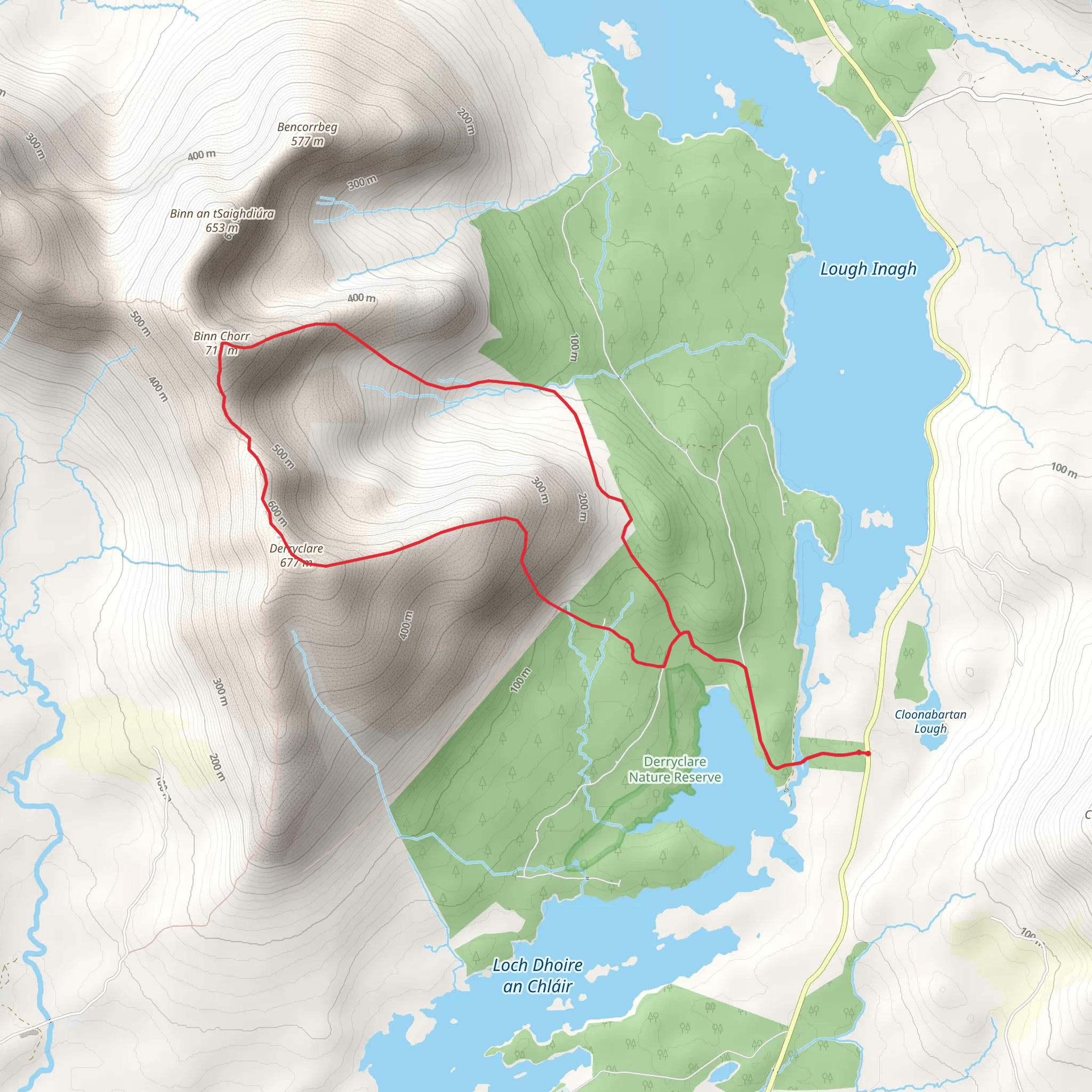 Bin Chorr Loop from Lough Inagh mobile static map