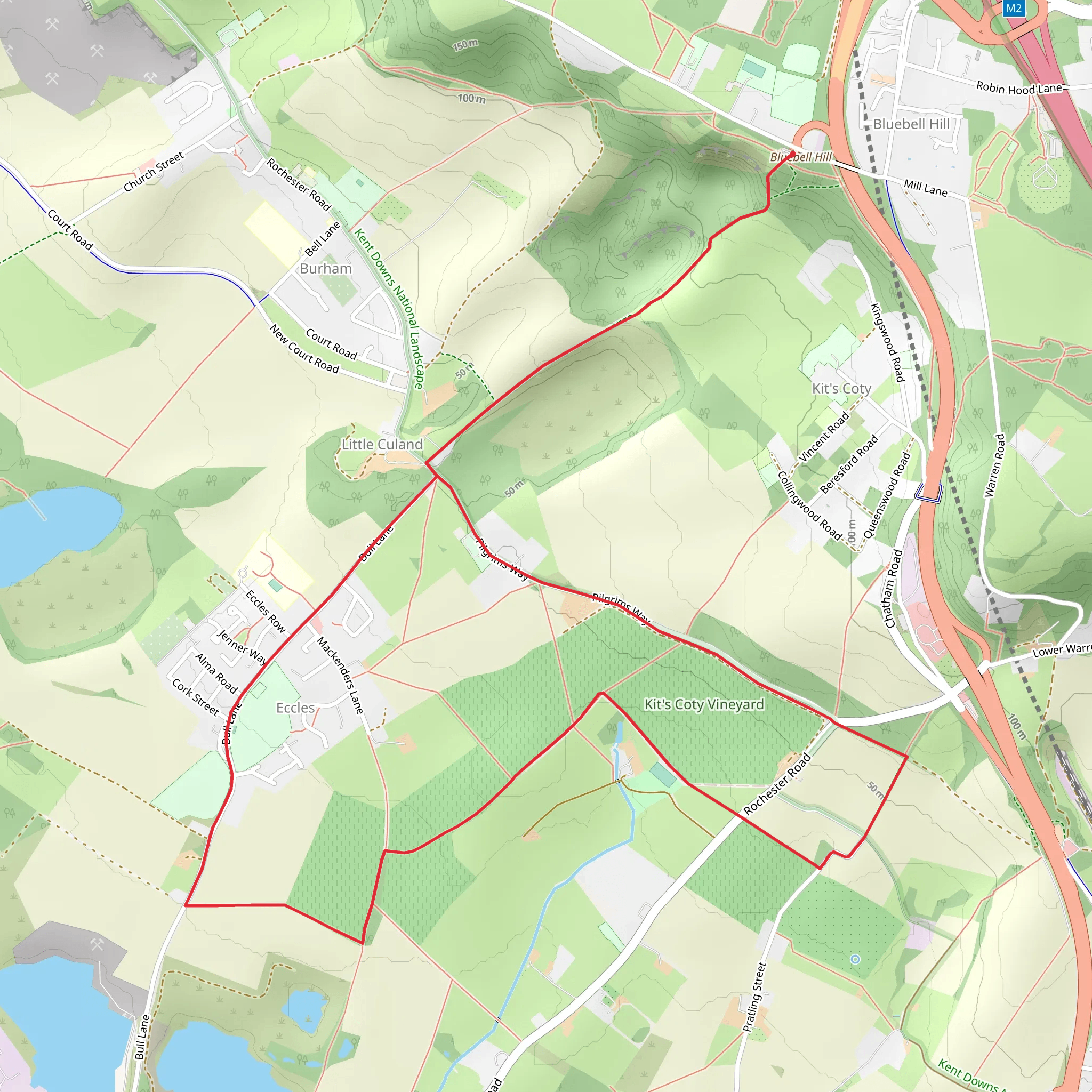 Blue Bell Hill to Kit's Coty House mobile static map