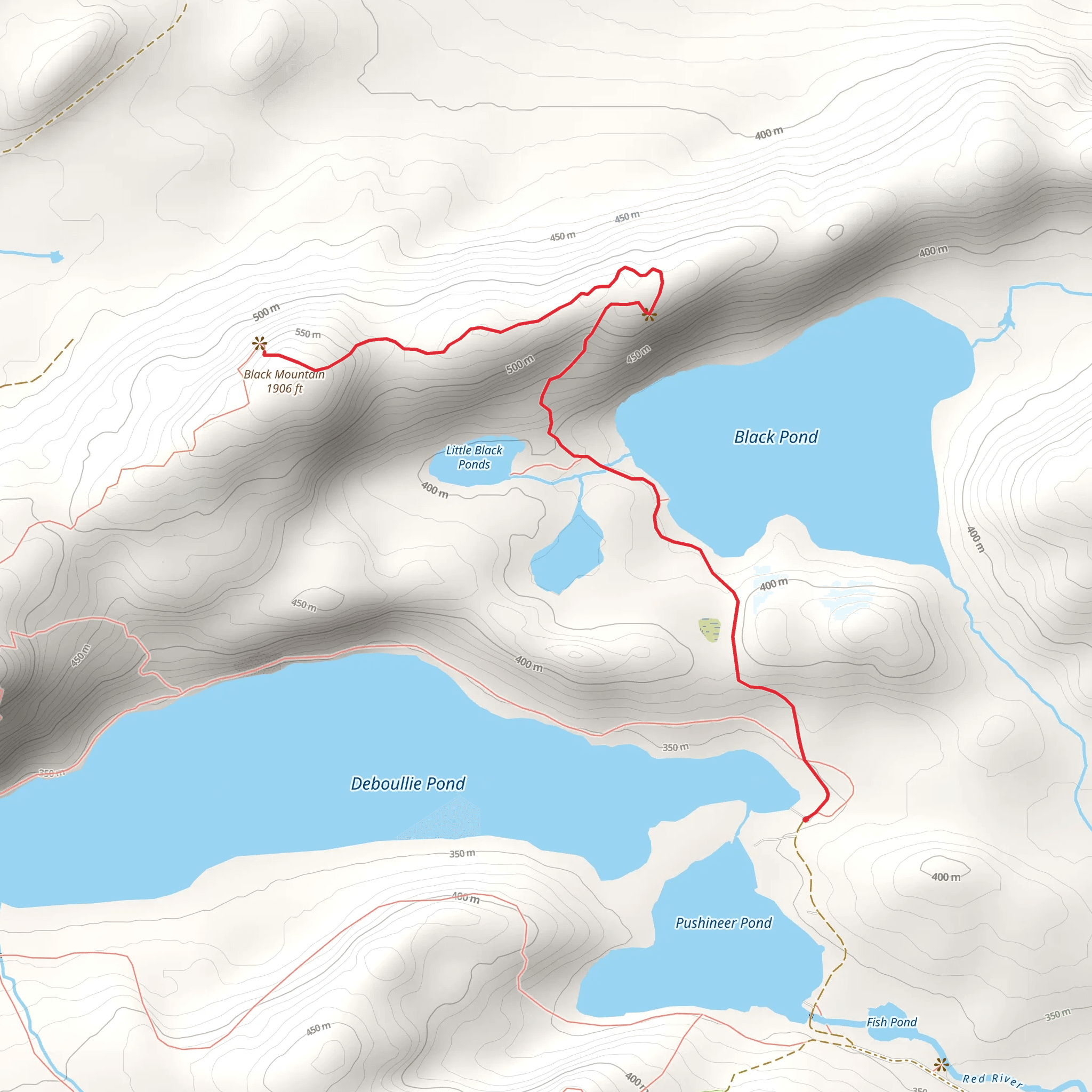 Black Mountain Trail from Pushineer Pond mobile static map