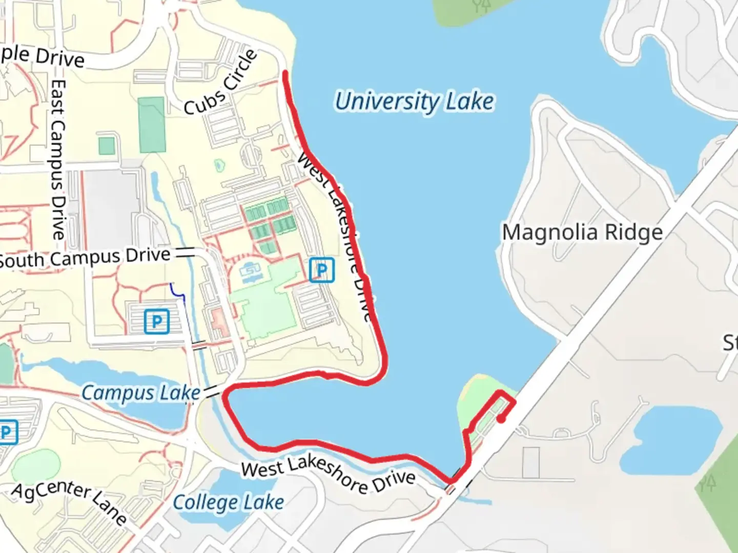 An image depicting the trail University Lake Southwest Shore Walk and its surrounding area.
