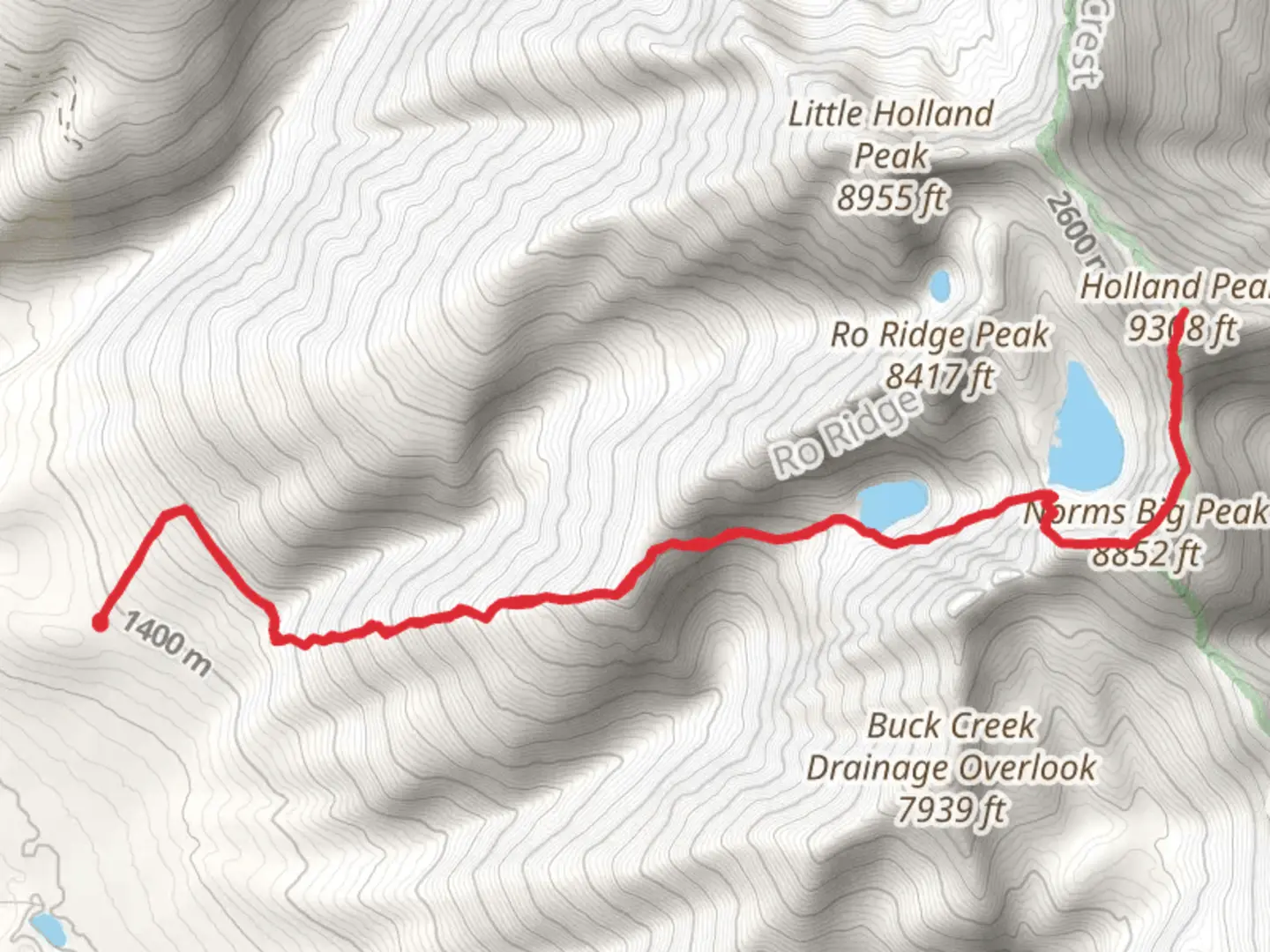 An image depicting the trail Holland Peak and Norms Big Peak via East Foothill and its surrounding area.