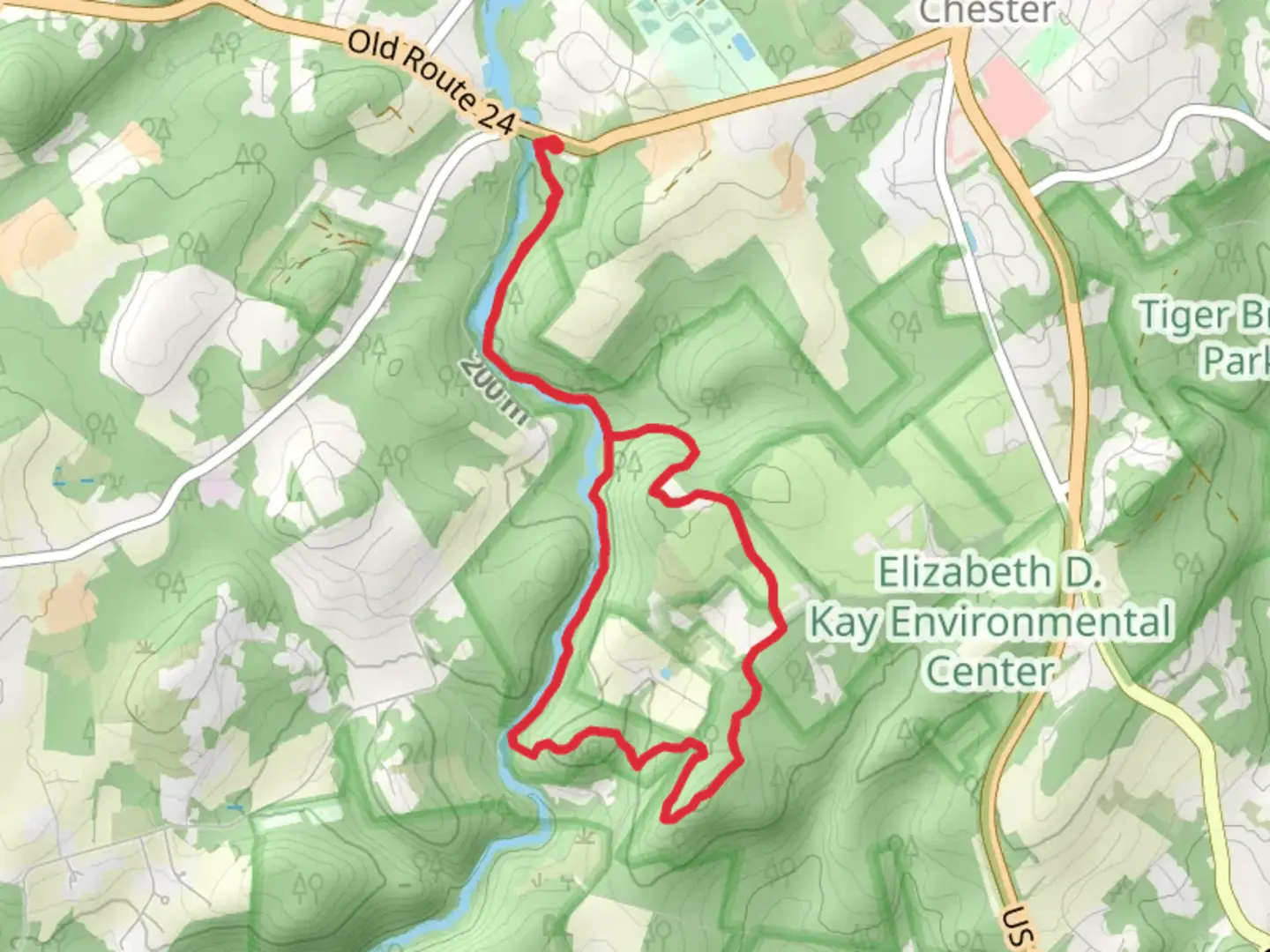 An image depicting the trail Patriots' Path Blue Loop and its surrounding area.