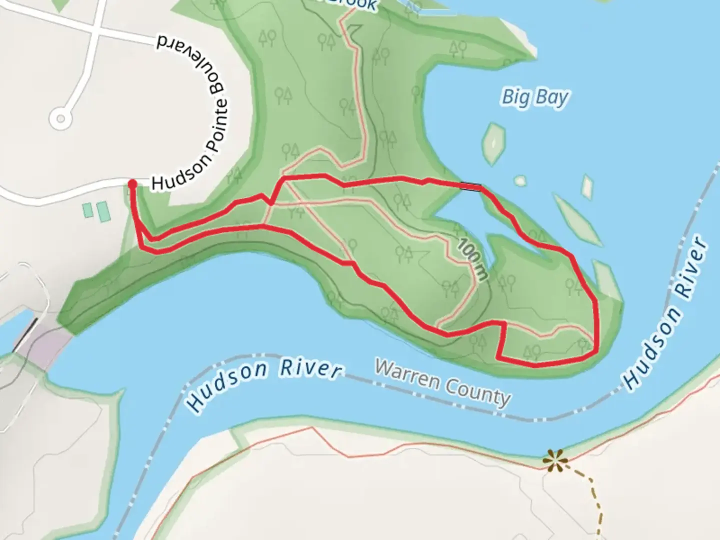 An image depicting the trail Hudson Pointe Nature Preserve Loop Trail and its surrounding area.