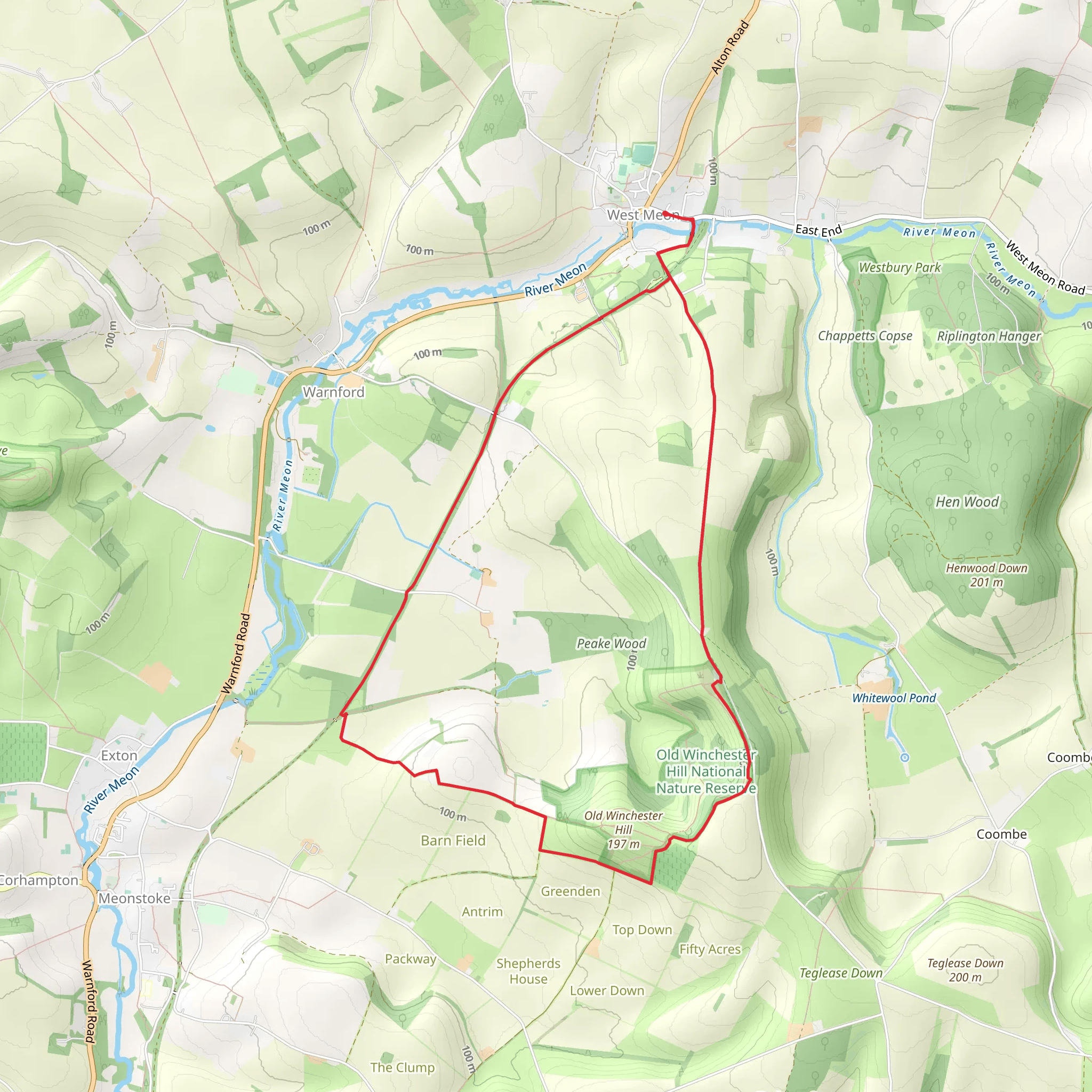 West Meon Loop via Old Winchester Hill National Nature Reserve mobile static map