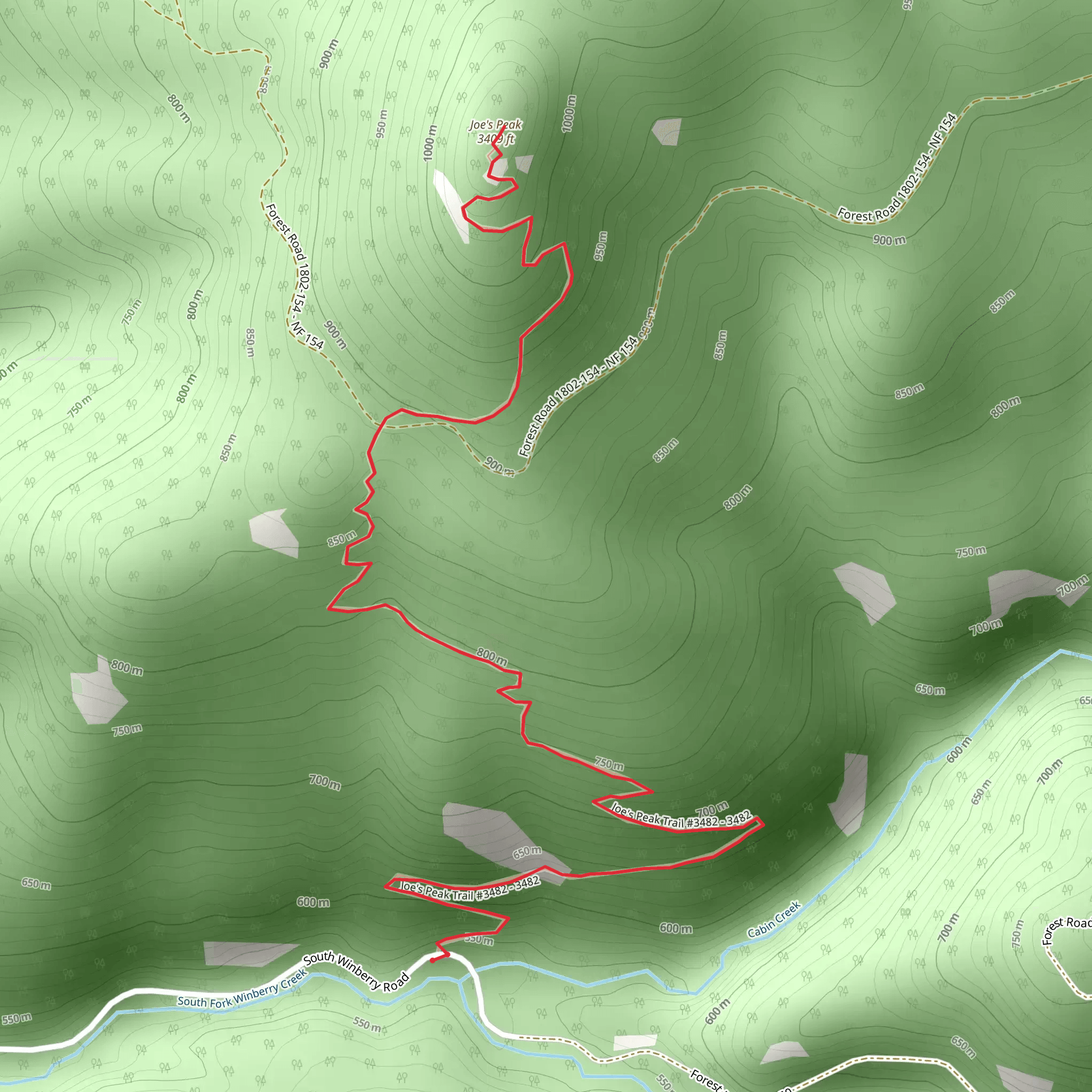 Joe's Peak Trail mobile static map