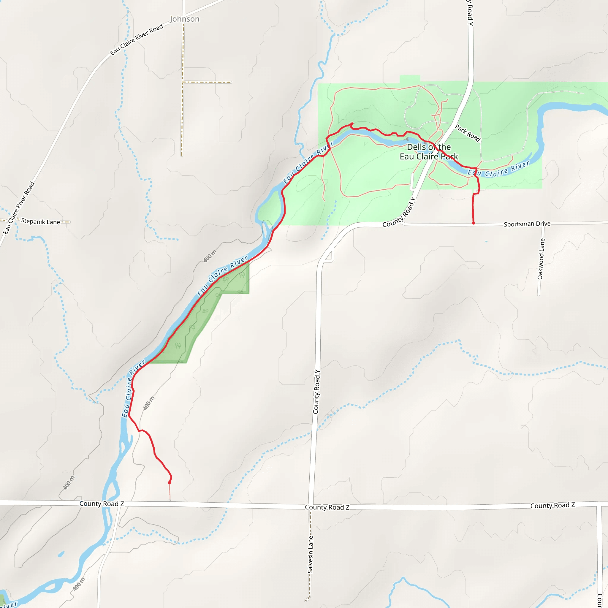 Eau Claire River via Ice Age Trail mobile static map