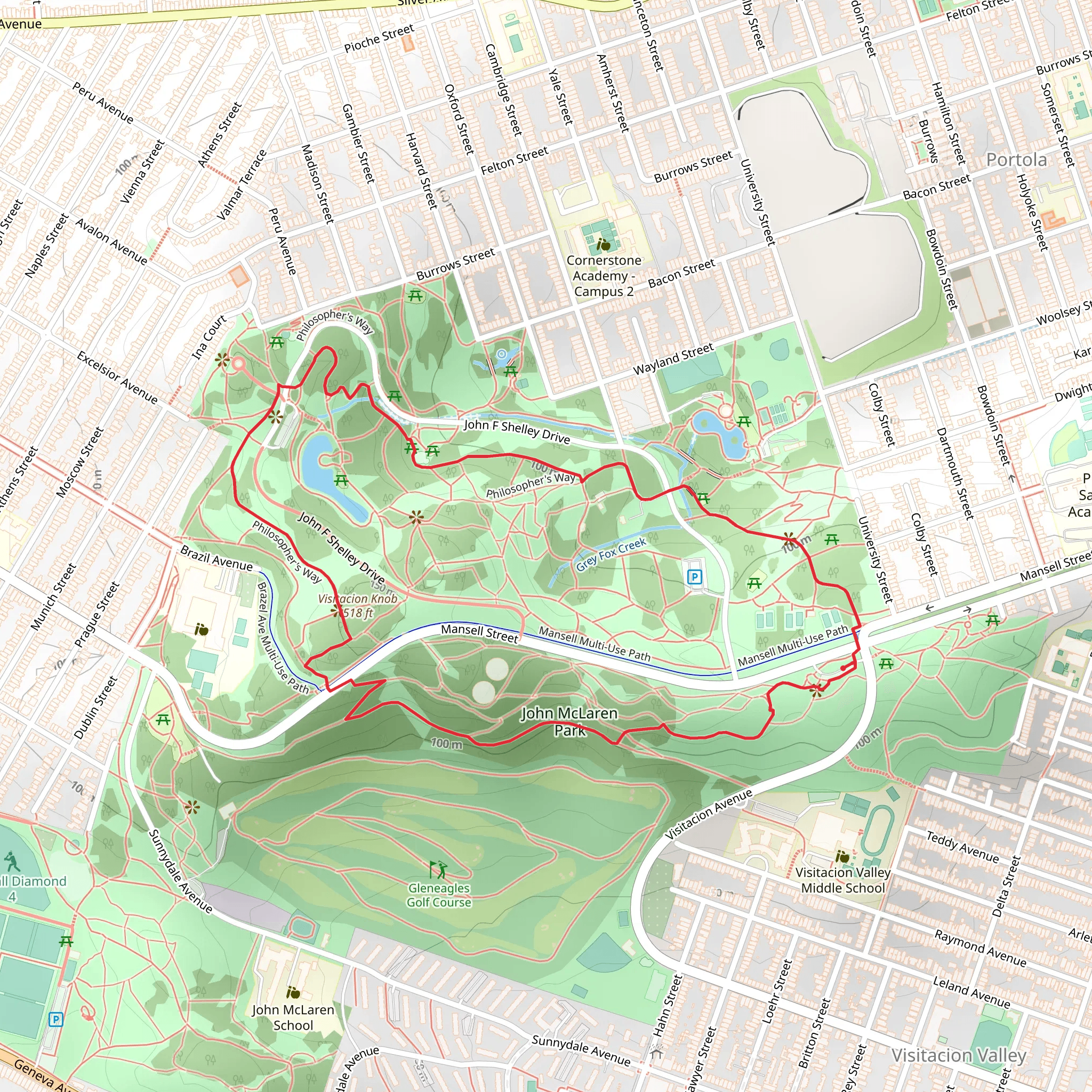 Visitacion Knob and Philosopher's Way Loop mobile static map