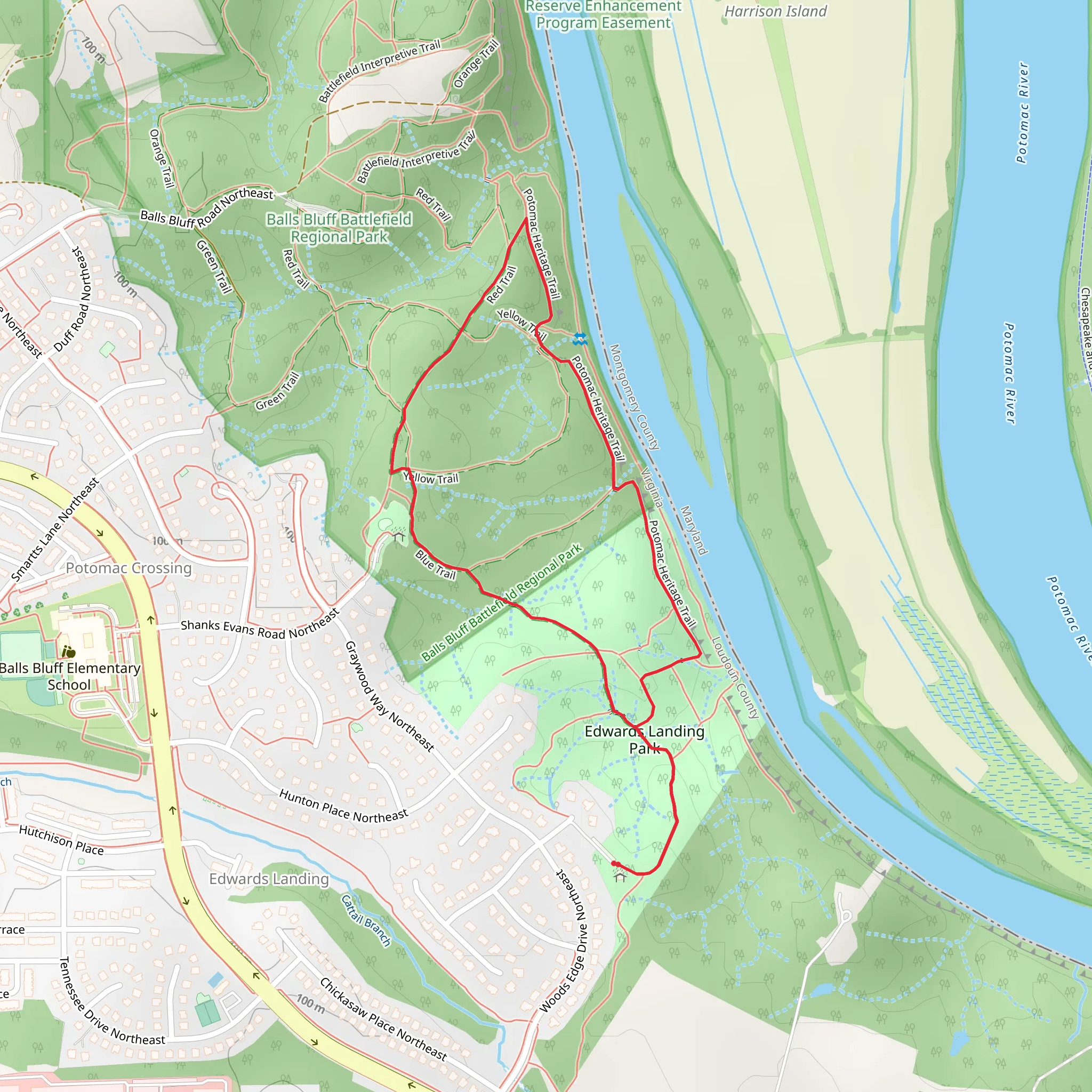 Potomac Heritage Trail and Blue Loop Trail mobile static map