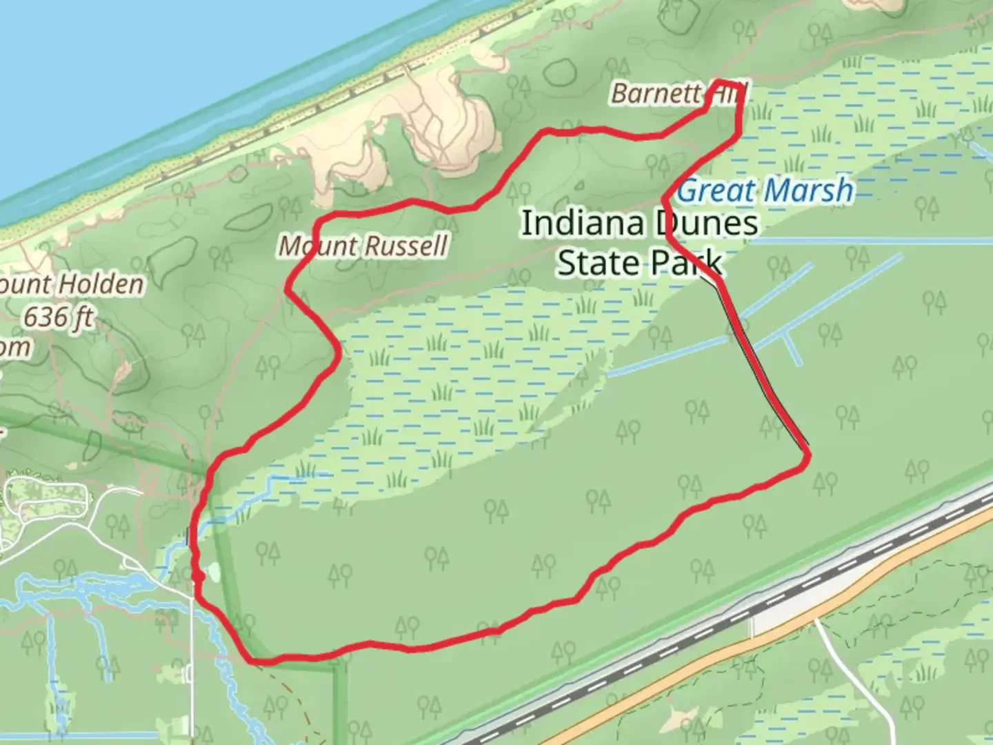 An image depicting the trail Barnett Hill and Mount Russell Loop via DLT n - Howe Road to Broadway and its surrounding area.