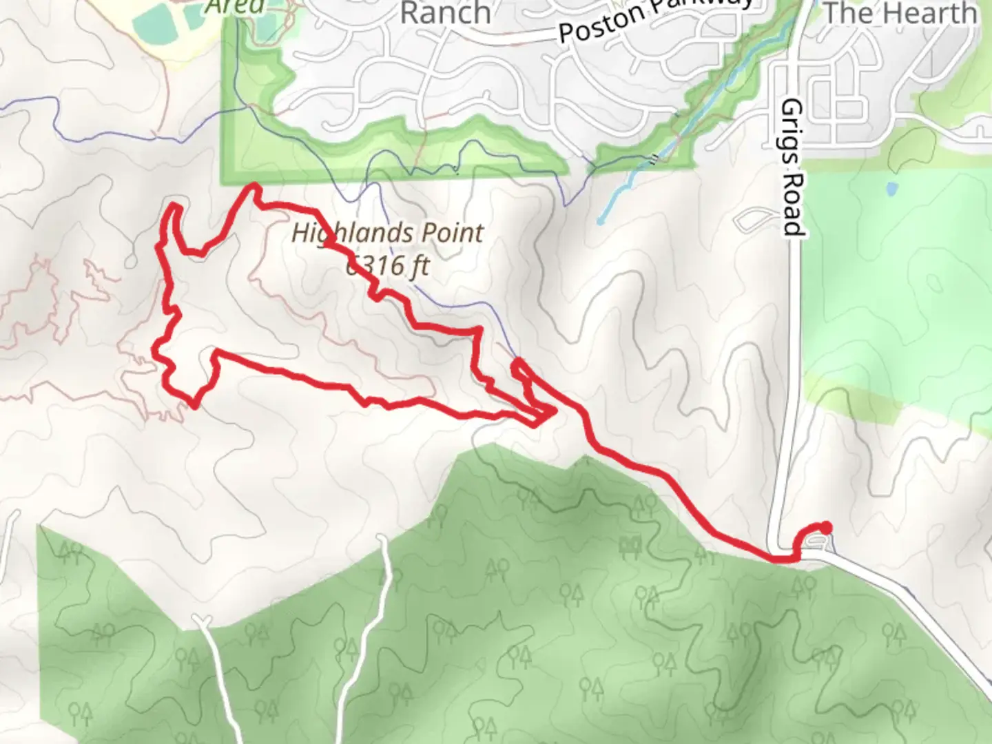 An image depicting the trail Highlands Point - Longhorn Ledge - Tenderfoot Loop and its surrounding area.