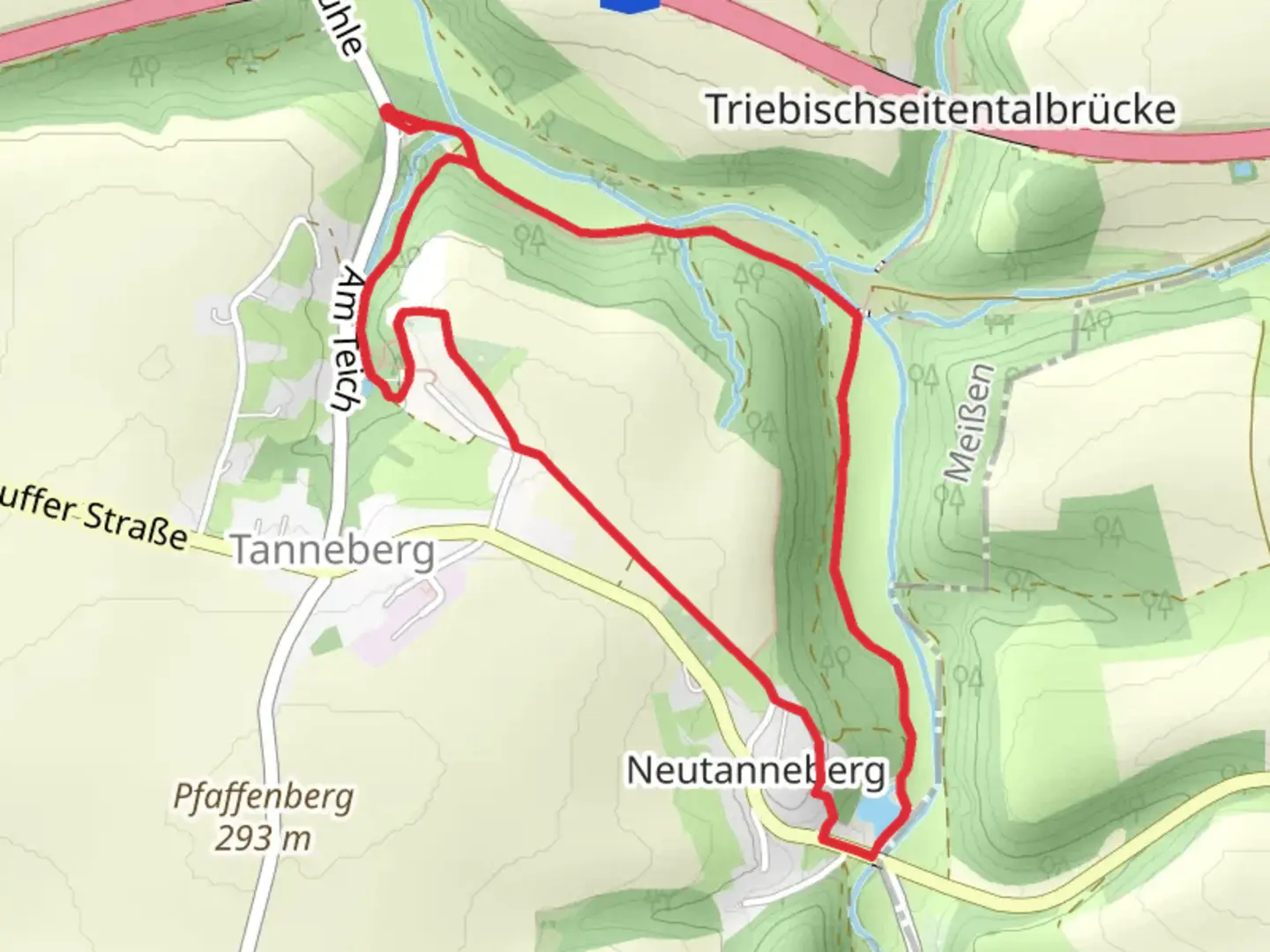 An image depicting the trail Jagdflugzeug via Tanneberger Rundweg and its surrounding area.
