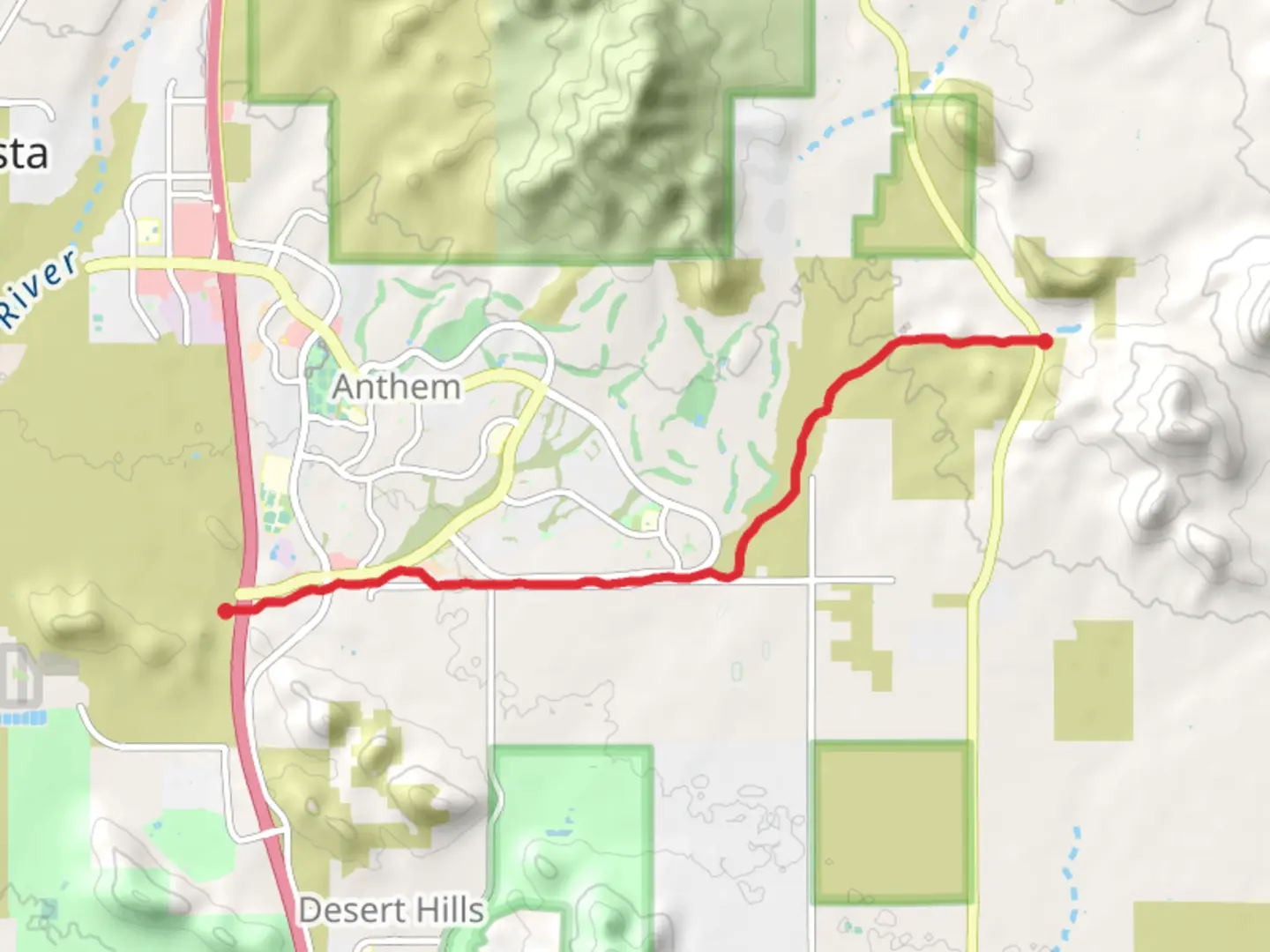 An image depicting the trail Maricopa Trail from North Pioneer Road and its surrounding area.