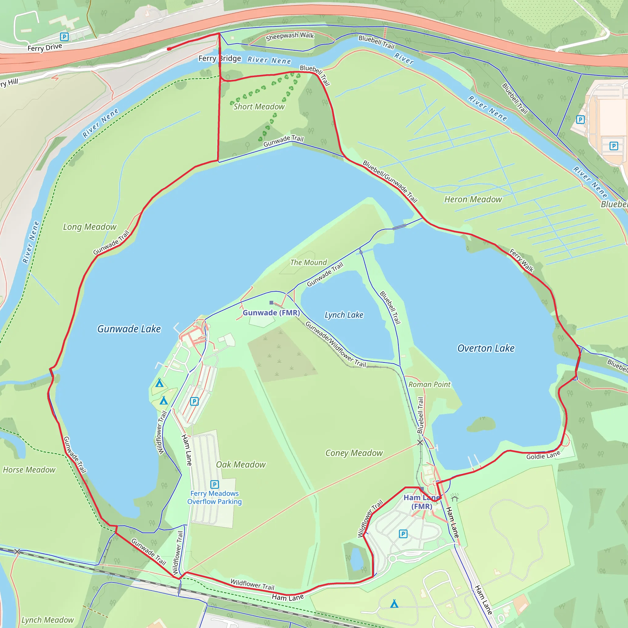 Gunwade, Overton and Ferry Meadows Loop mobile static map
