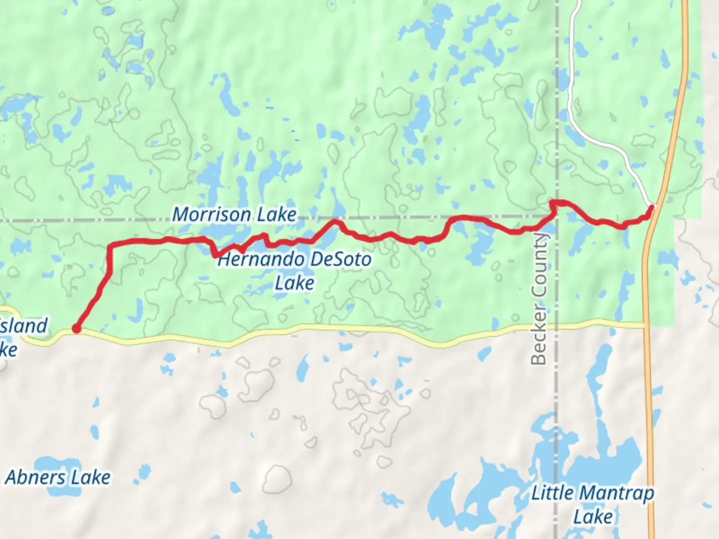 An image depicting the trail Horn Lake, Hernando DeSoto Lake and Gilfillan Lake via NCT and its surrounding area.