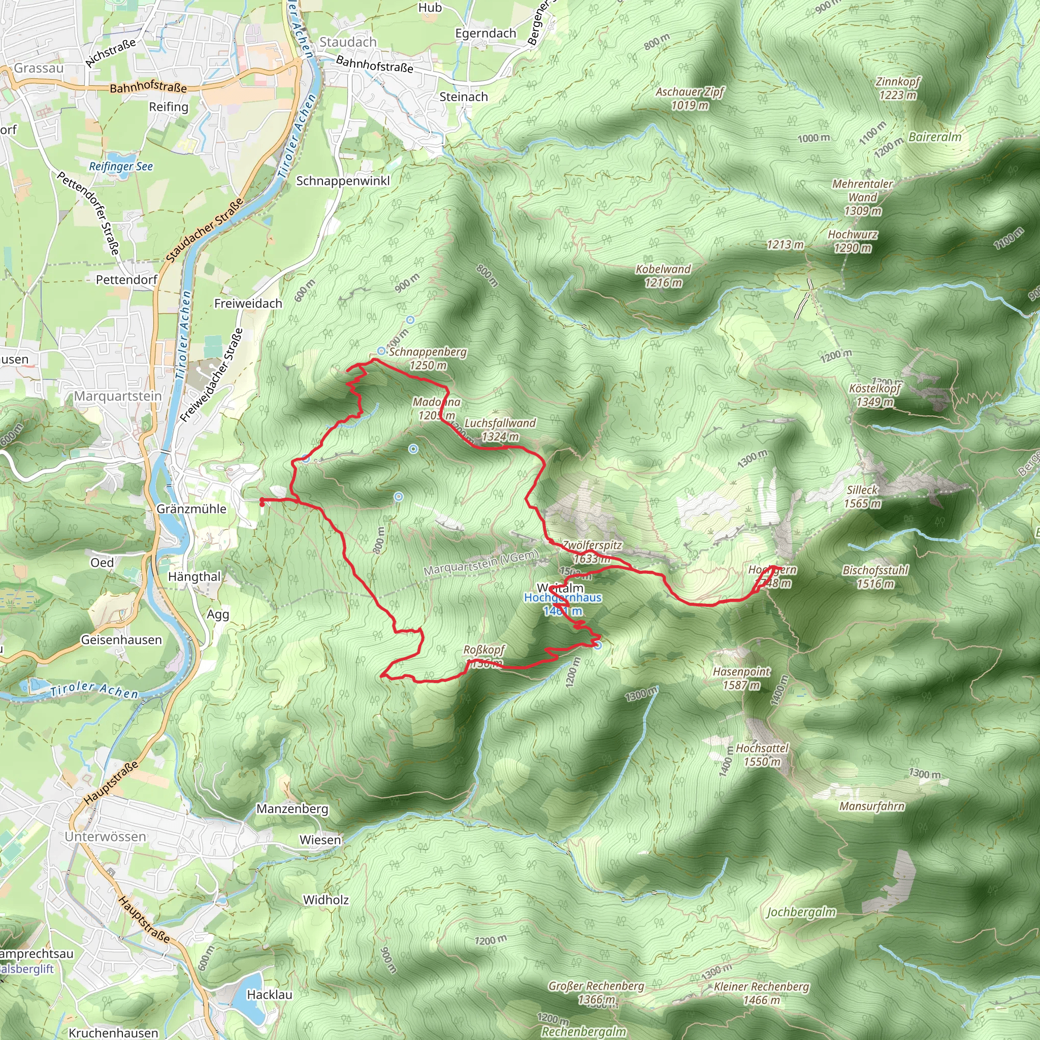 Hochlerch, Zwölferspitz and Hochgern via Maximiliansweg and SalzAlpenSteig mobile static map