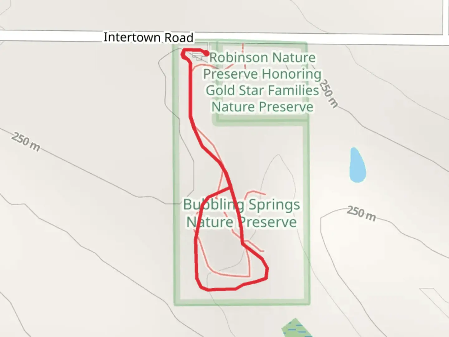 An image depicting the trail Intertown Road Loop and its surrounding area.