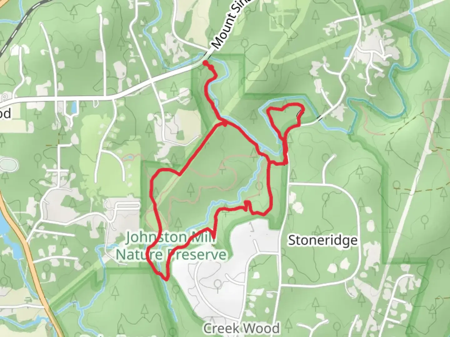 An image depicting the trail Old Field Bluff Trail and Robin's Trail and its surrounding area.