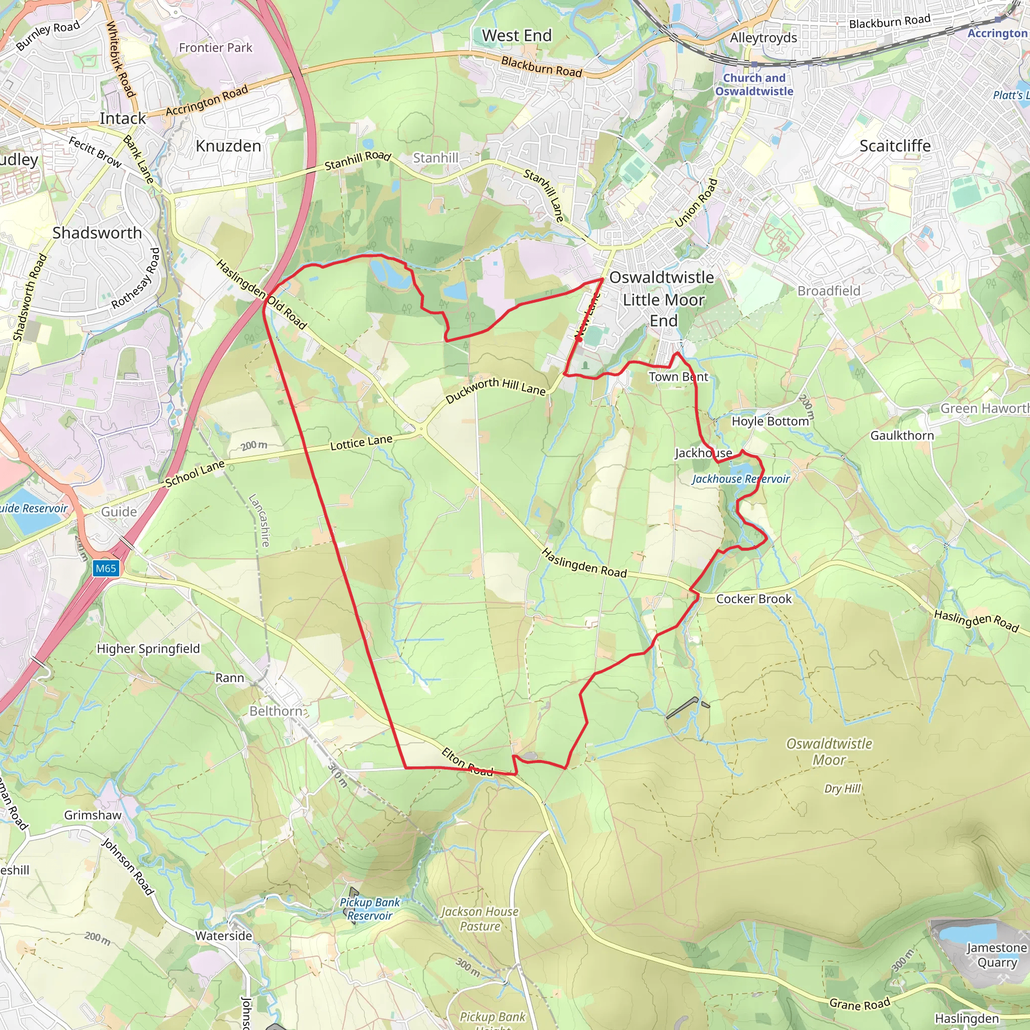 Oswaldtwistle Southern Loop via Jackhouse Nature Reserve mobile static map