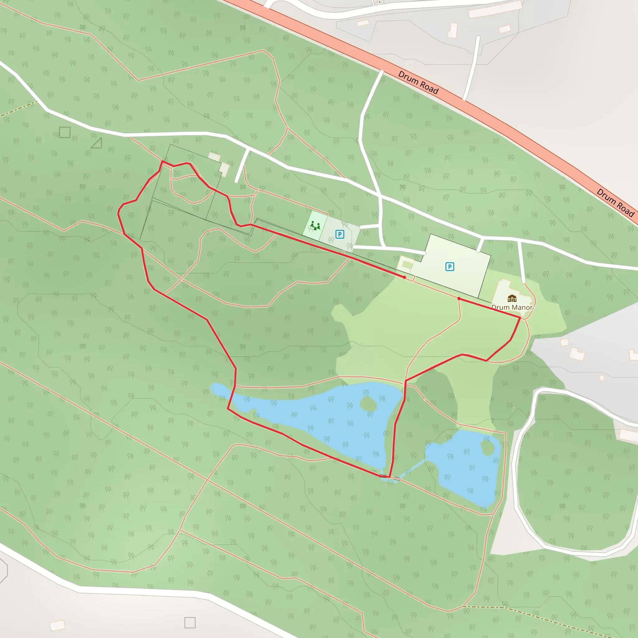 Drum Manor Forest Park -Terrace And Pleasuregrounds Trail - Red mobile static map