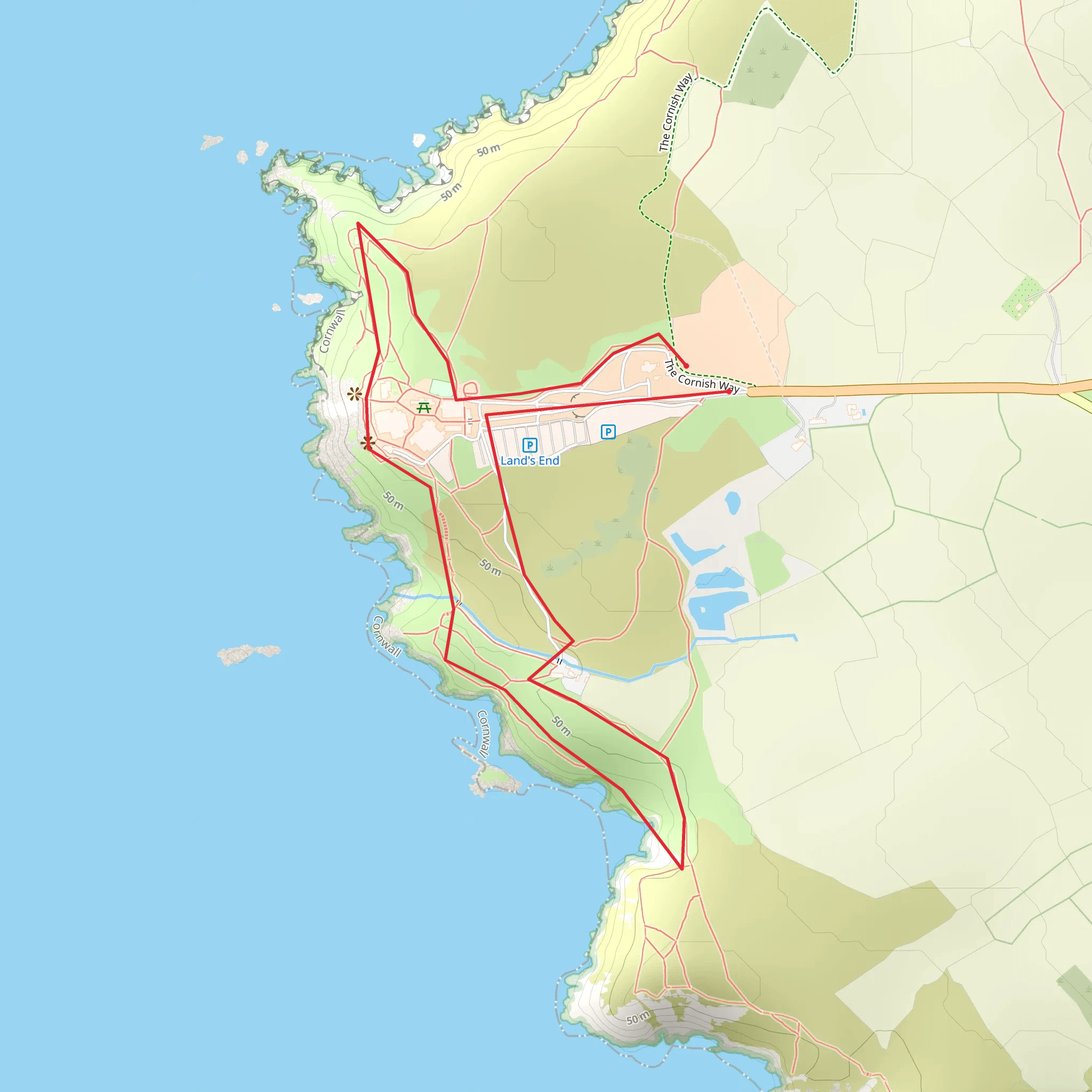Land's End South to Armed Knight and back Walk mobile static map