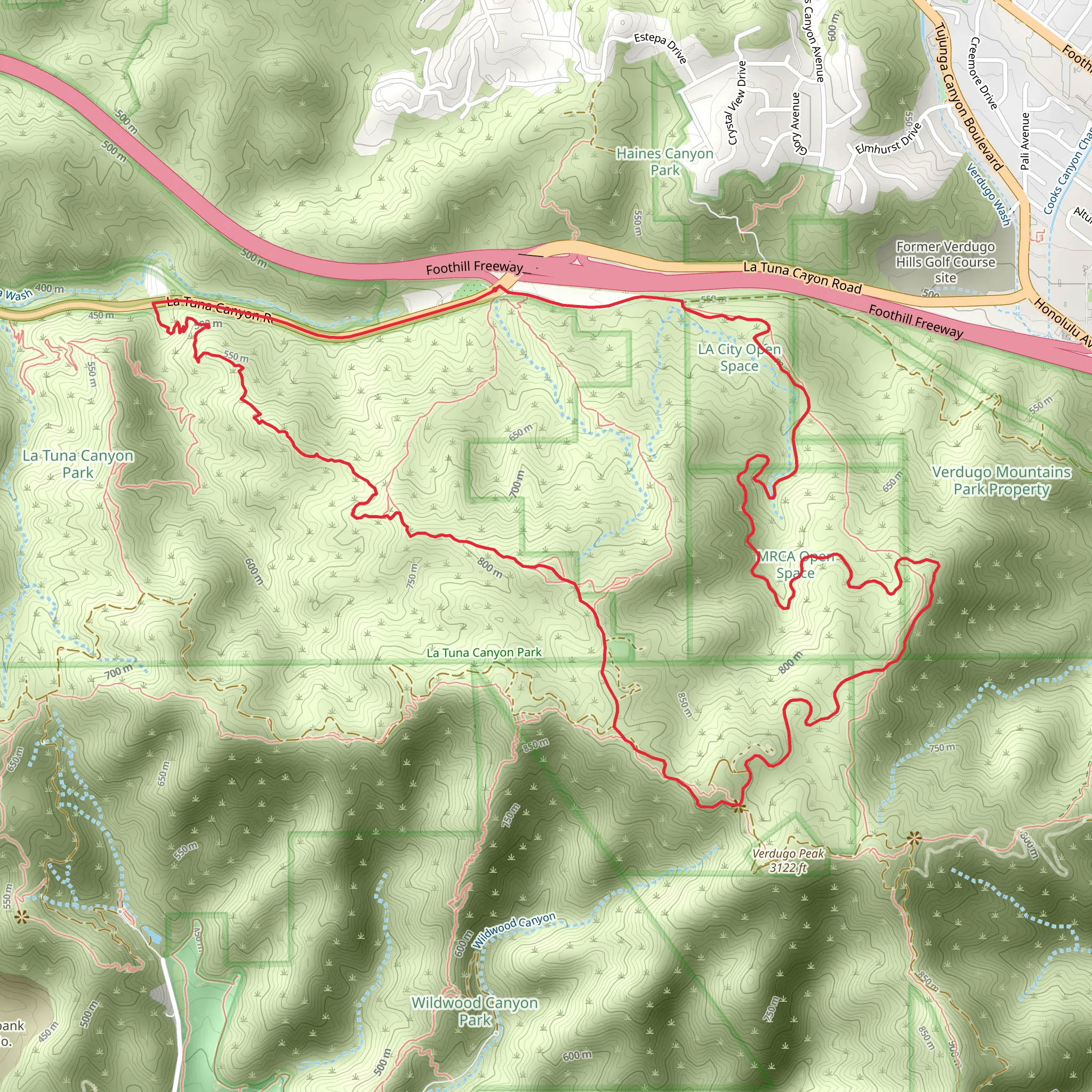 La Tuna Cyn Foot Trail and Hostetter Fire Road Loop mobile static map