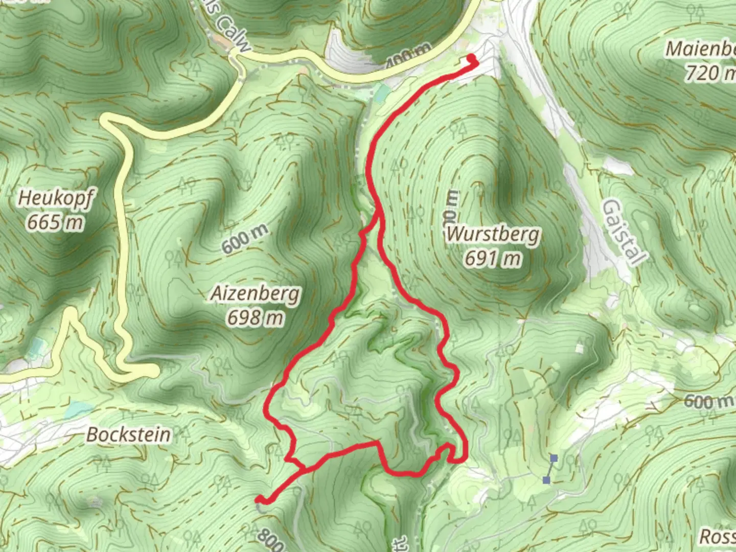An image depicting the trail Grosses Loch via Albtaljagdhaus - Risswasen and Michaelsrank - Vogelswiesen and its surrounding area.