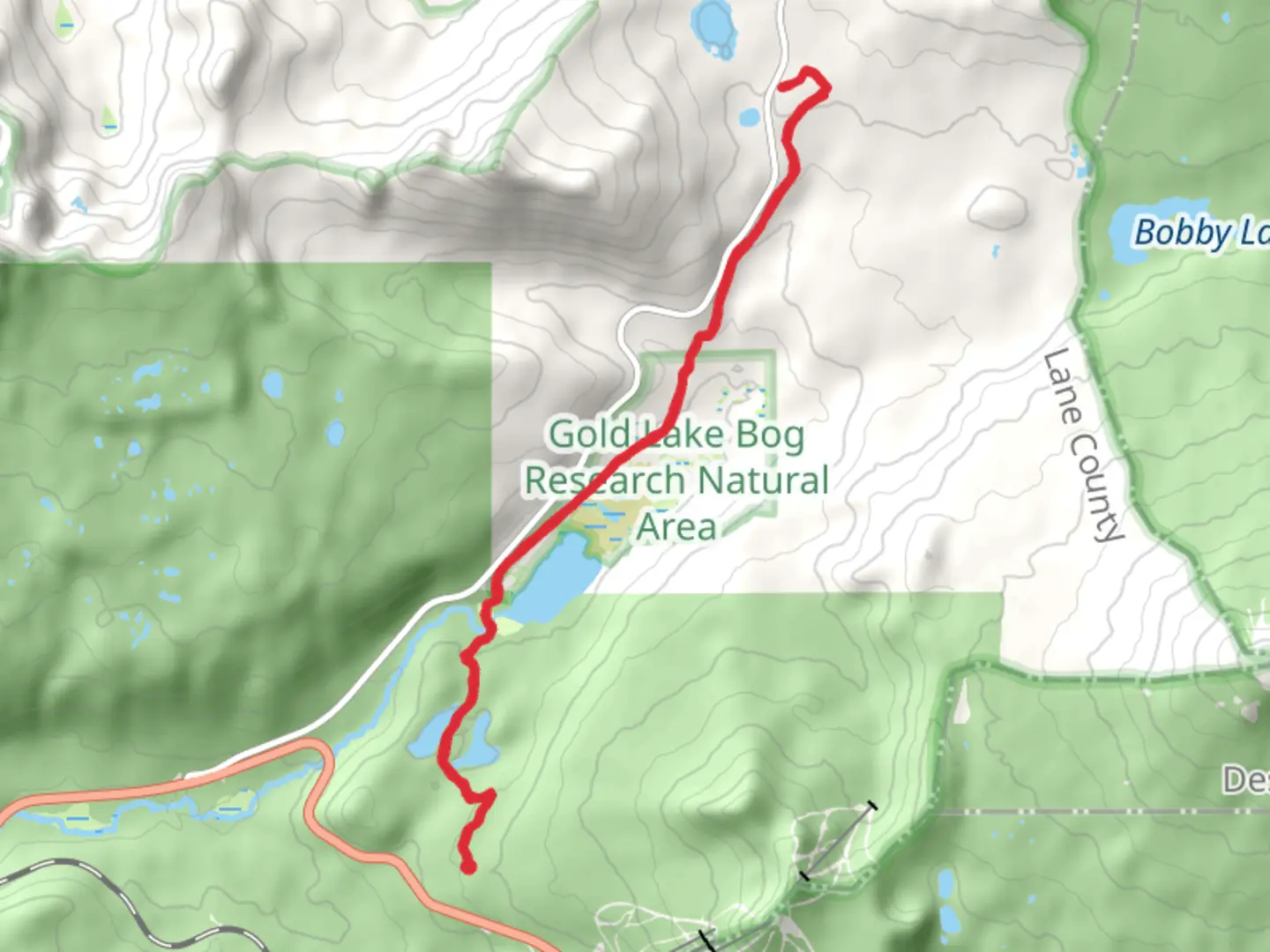 An image depicting the trail Upper Marilyn Lake and Gold Lake Trail and its surrounding area.