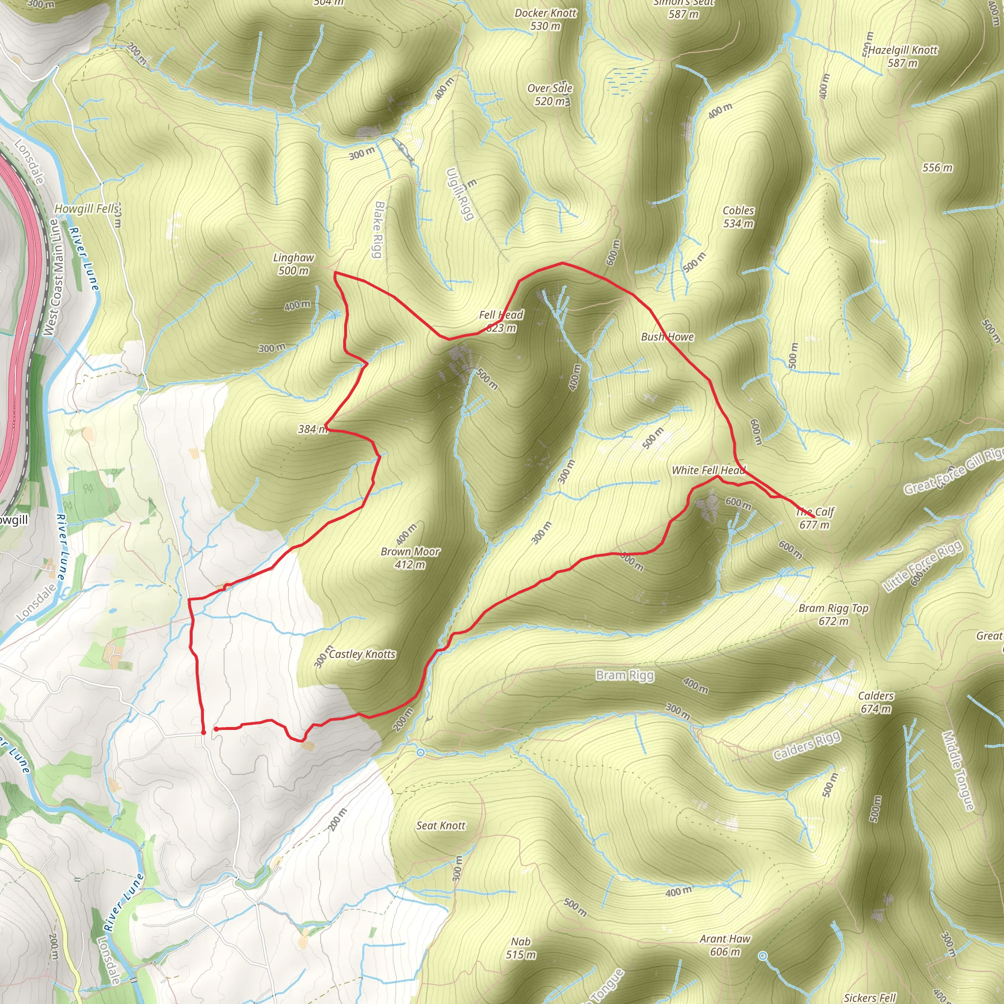 Fell Head and The Calf from Howgill near Sedbergh mobile static map