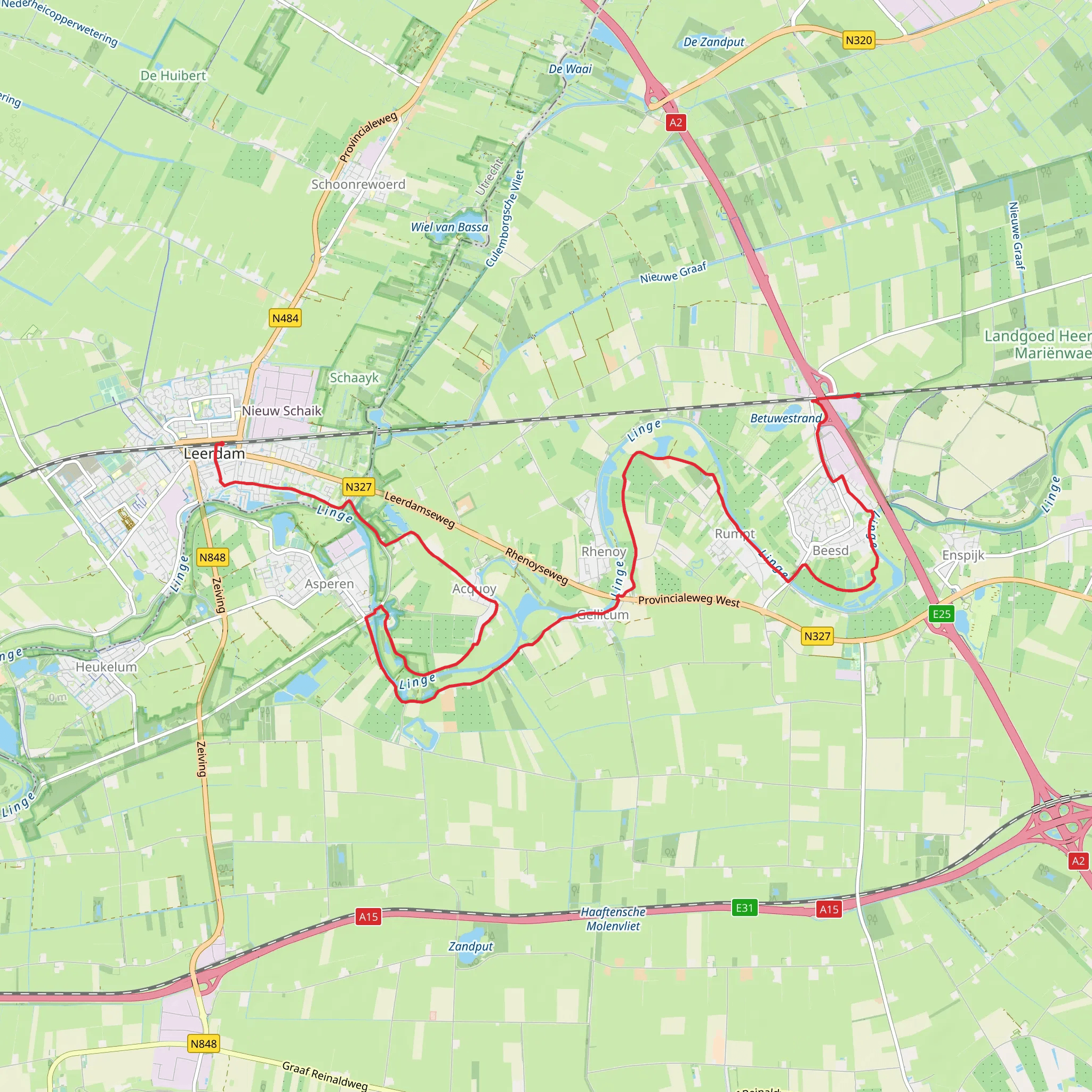 Beesd to Leerdam via Huigenstraat and Heersdijkbrug mobile static map