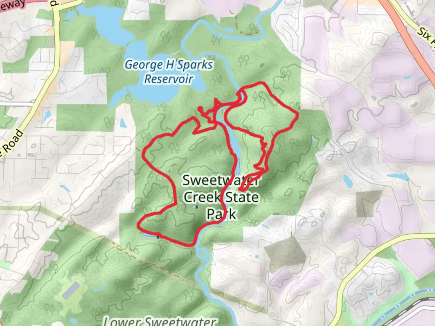 An image depicting the trail Red, Jacks Hill and Yellow Loop Trail and its surrounding area.