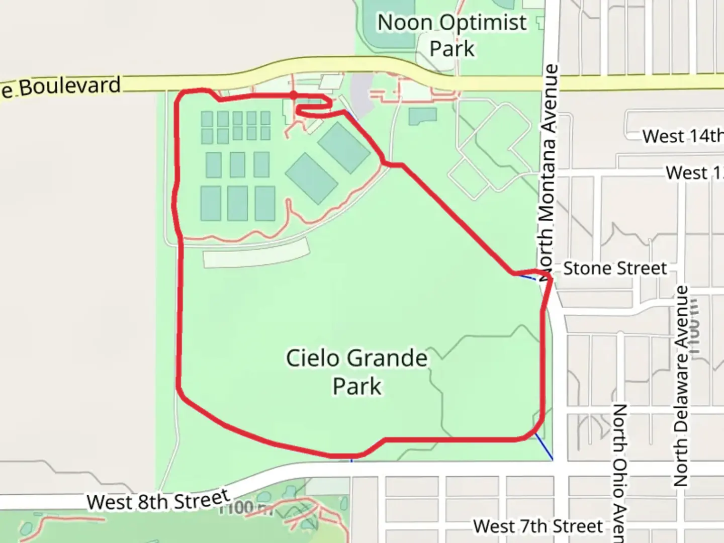 An image depicting the trail Cielo Grande Park Loop and its surrounding area.