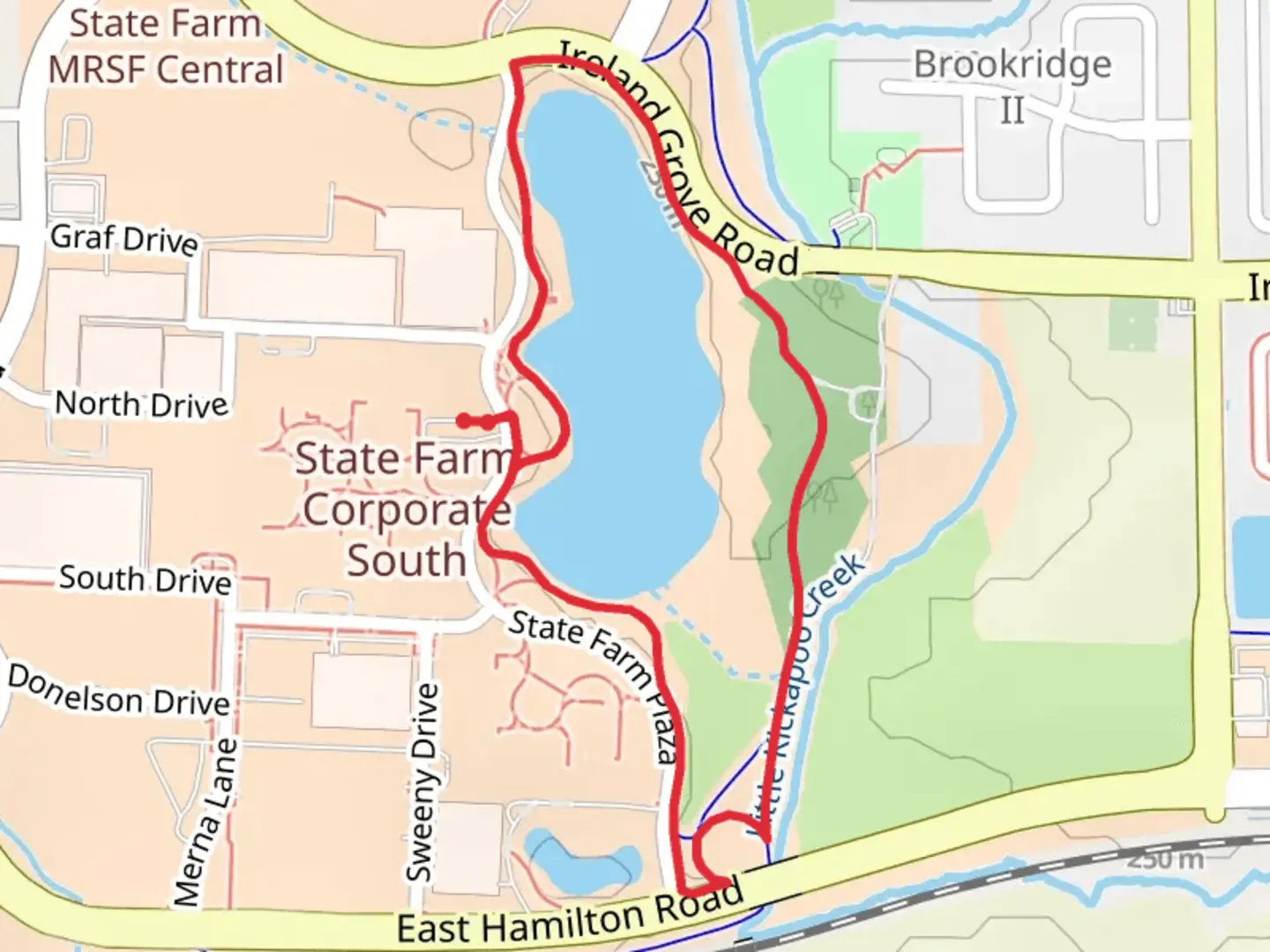 An image depicting the trail Southtown Branch Loop and its surrounding area.