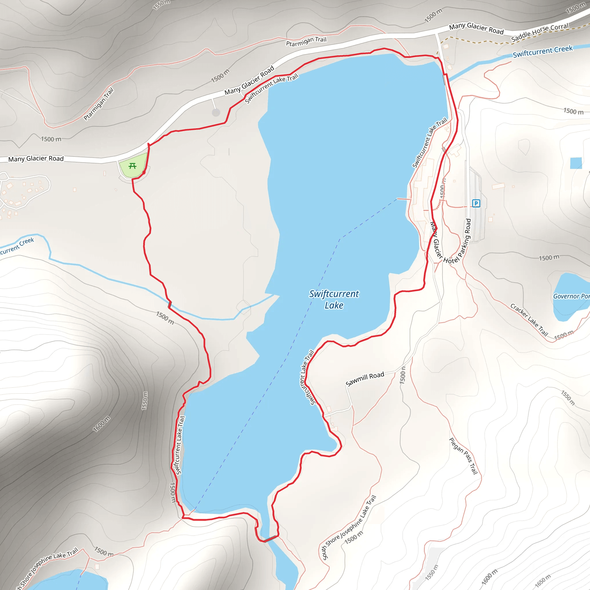 Swiftcurrent Lake Trail mobile static map