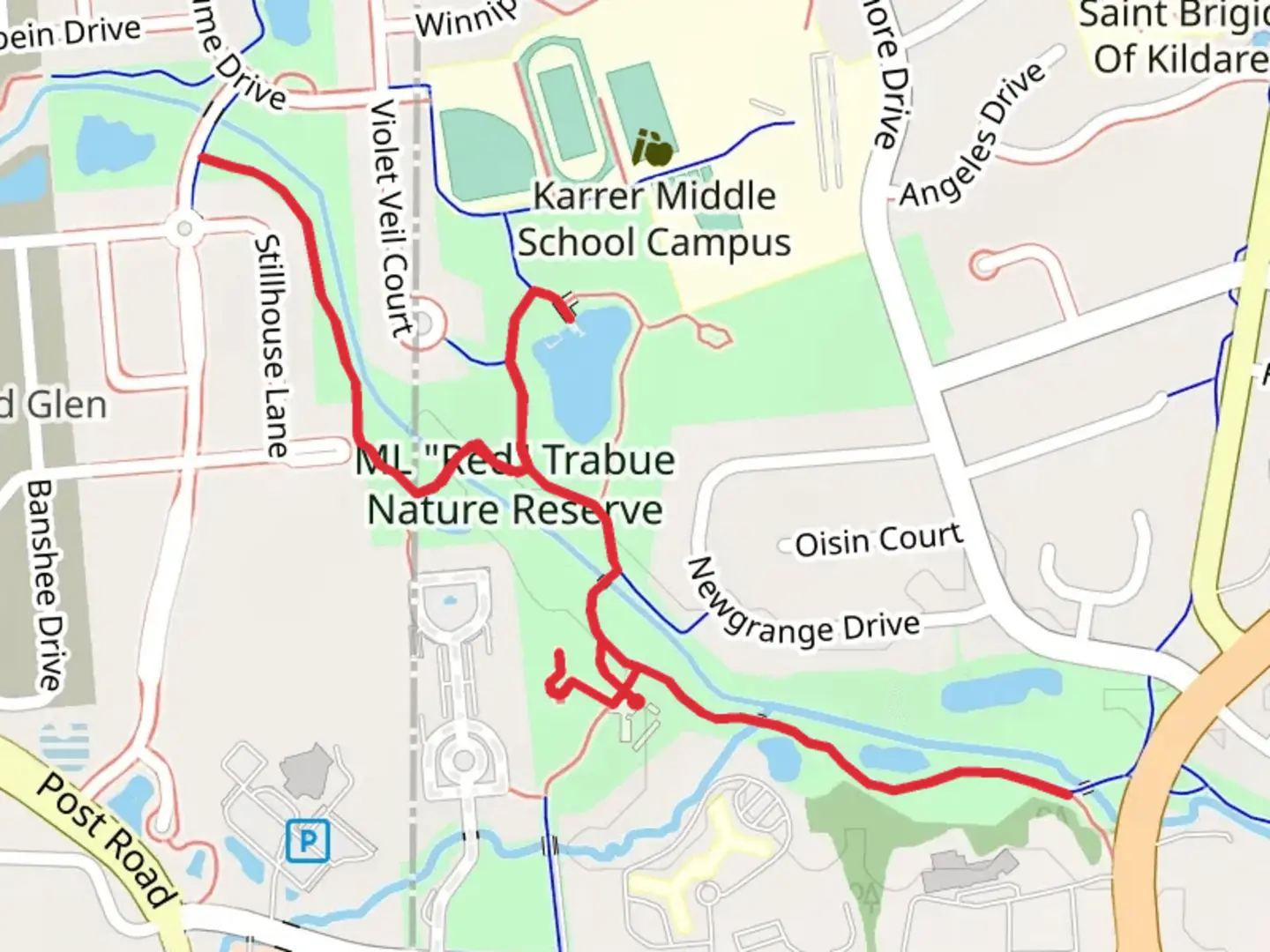 An image depicting the trail Red Trabue Walking Path - Dublin Path and its surrounding area.
