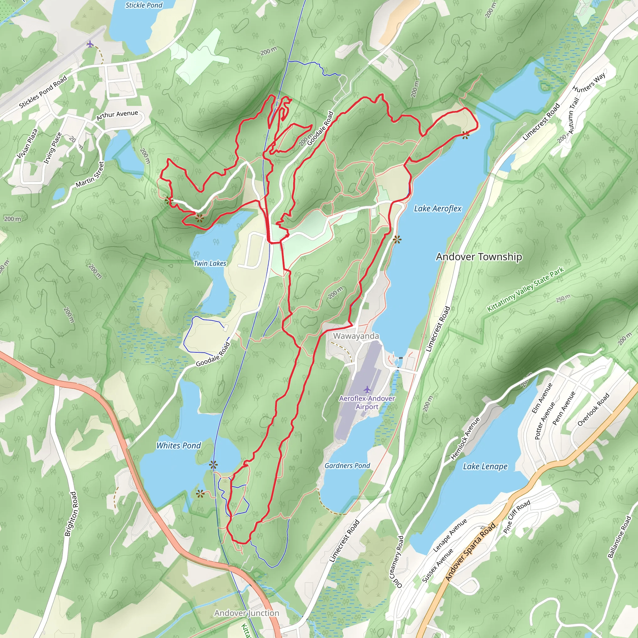 Loop along Lake Aeroflex, Twin Lakes and Whites Pond mobile static map