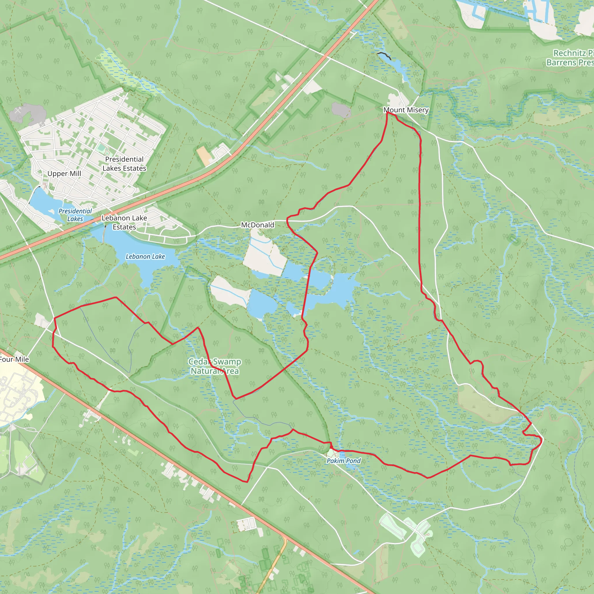 Batona Trail and Mount Misery Trail mobile static map