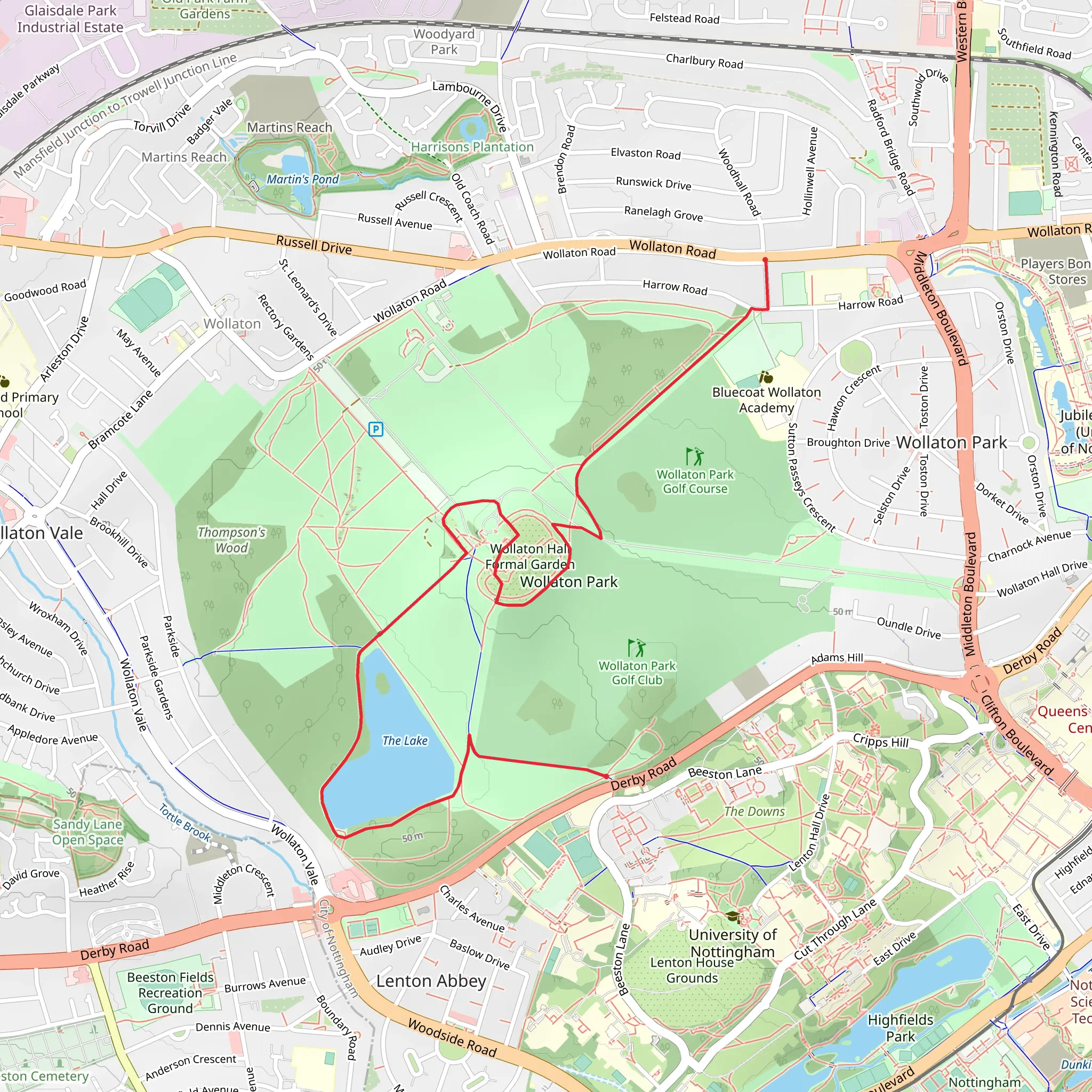 Wollaton Park and The Lake Loop mobile static map