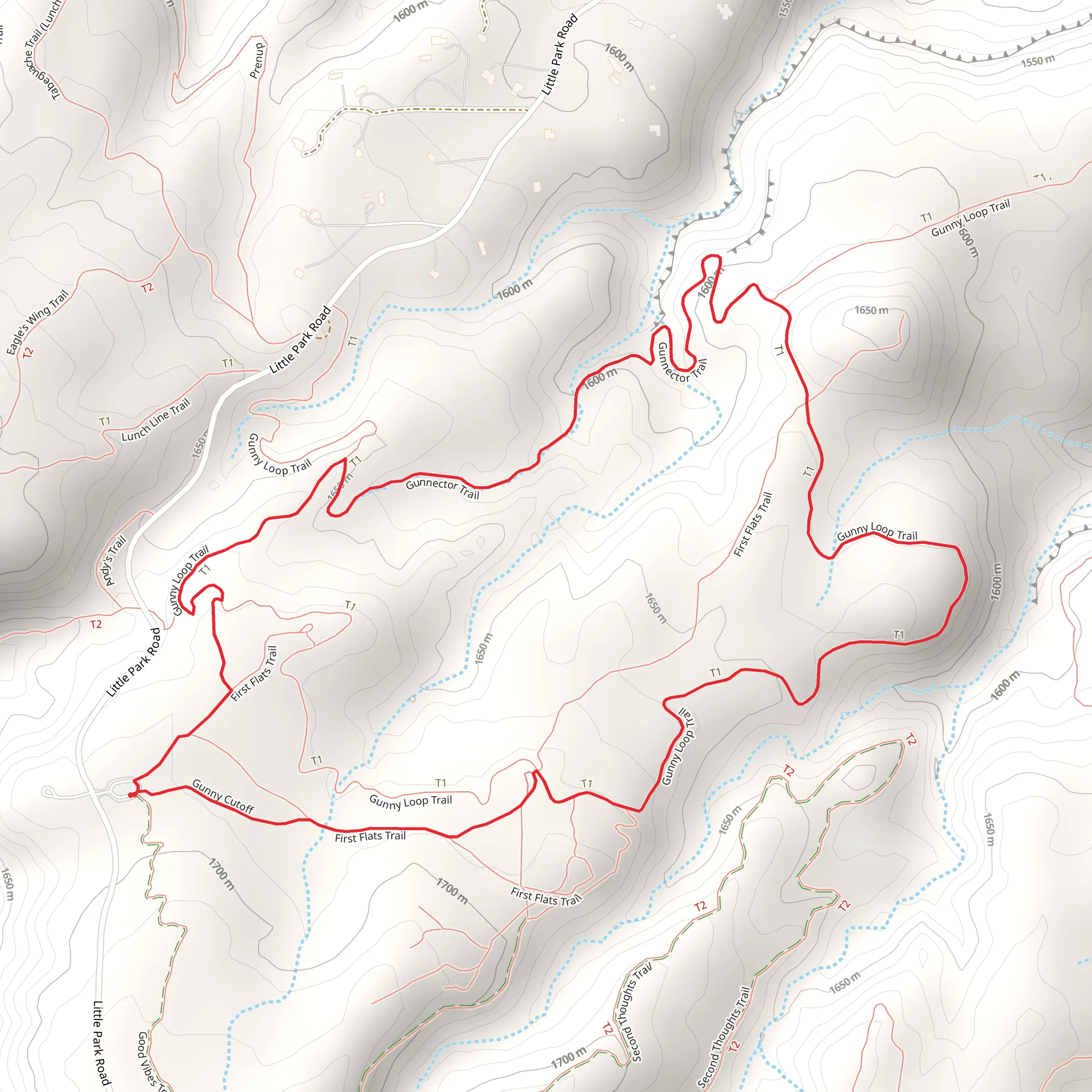 First Flats Trail, Gunny Trail and Gunnector Trail Loop mobile static map