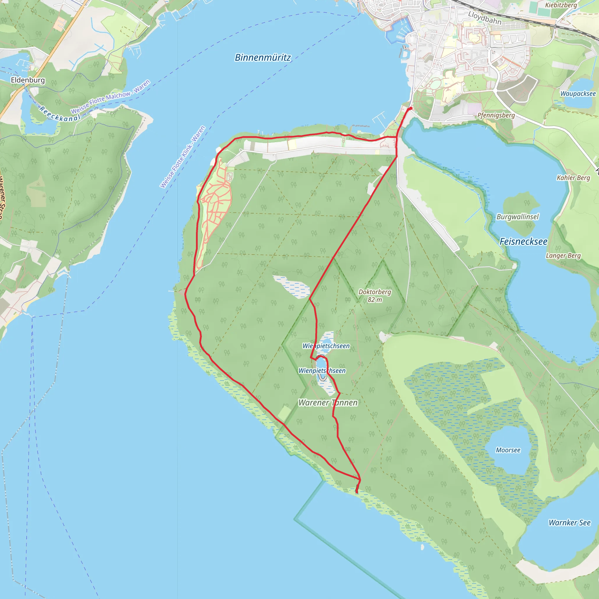 Warener Stadtforst Tannen and Wienpietschseen Loop mobile static map