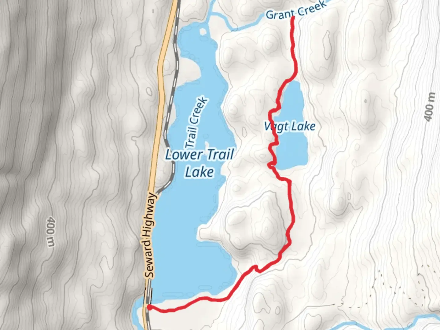 An image depicting the trail Vagt Lake and Moose Pass Trail and its surrounding area.
