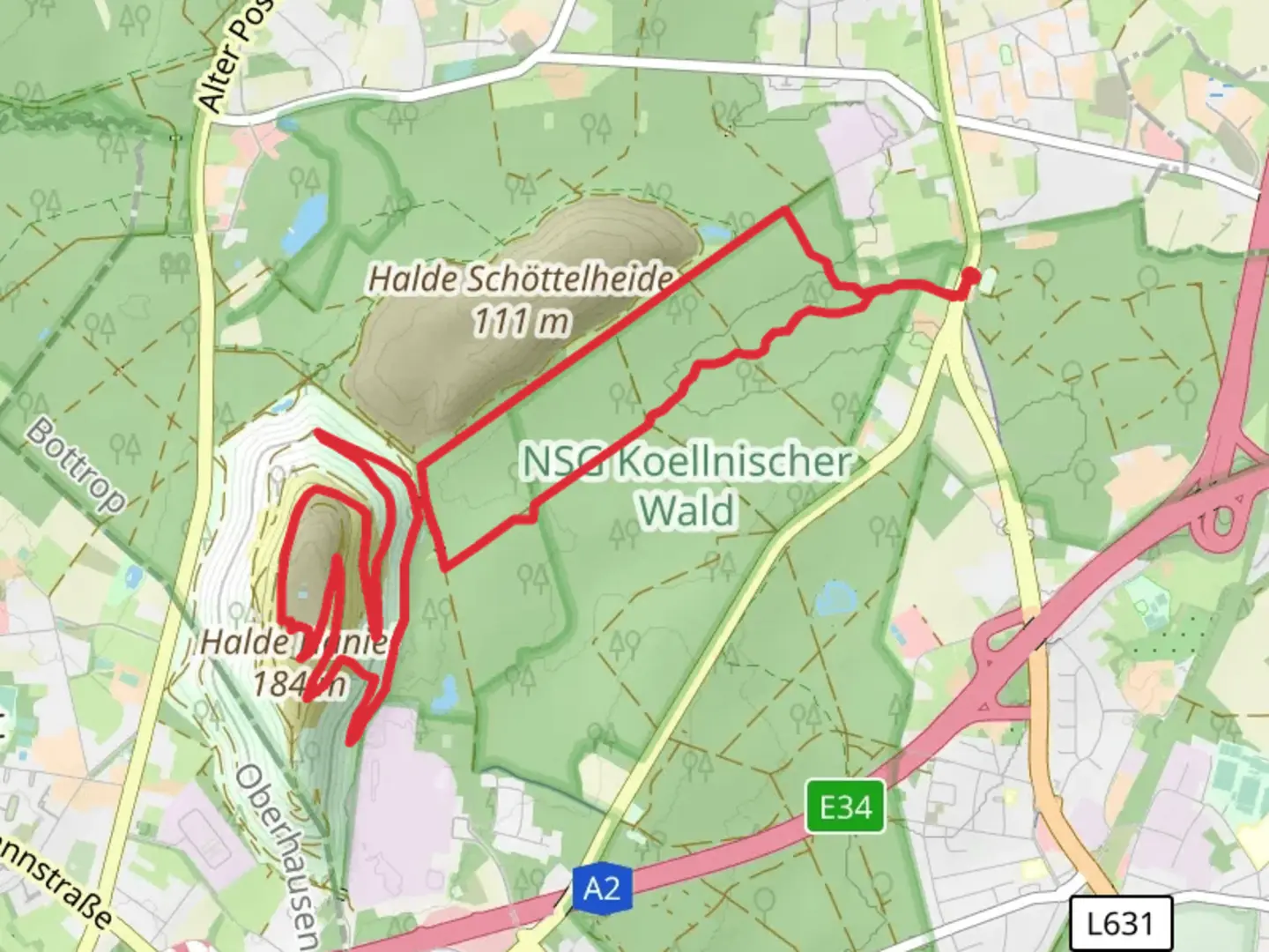 An image depicting the trail Halde Haniel via Grafenmuehle Rundweg and its surrounding area.